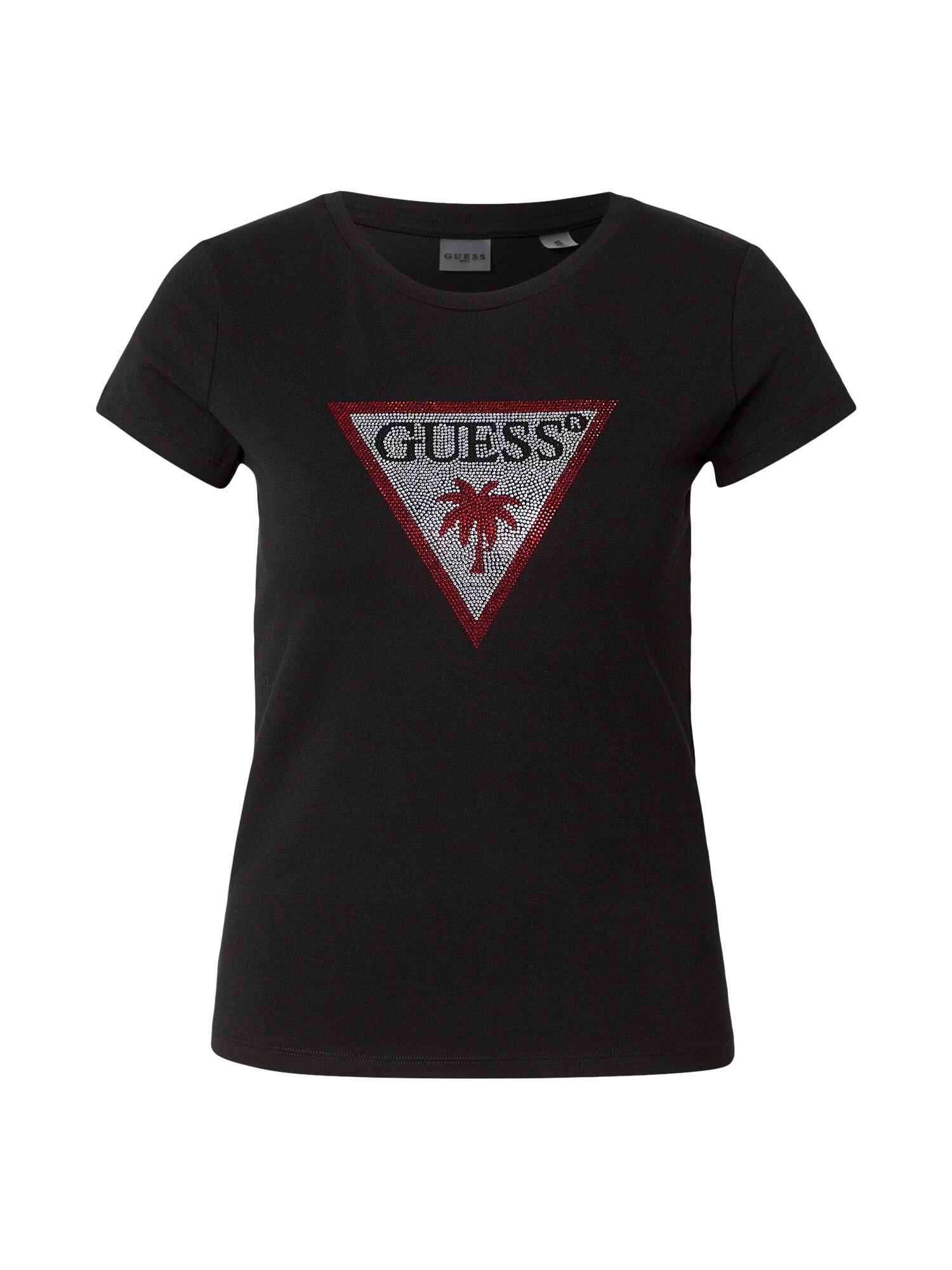 GUESS Tricou  roșu merlot / negru / argintiu