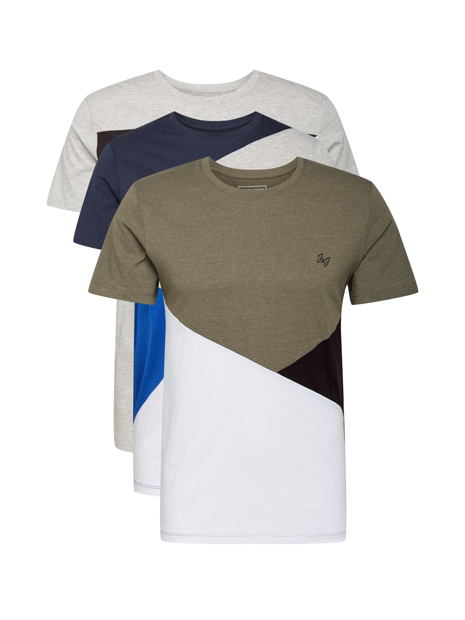 JACK & JONES Marškinėliai 'PENN'  tamsiai mėlyna / pilka / alyvuogių spalva
