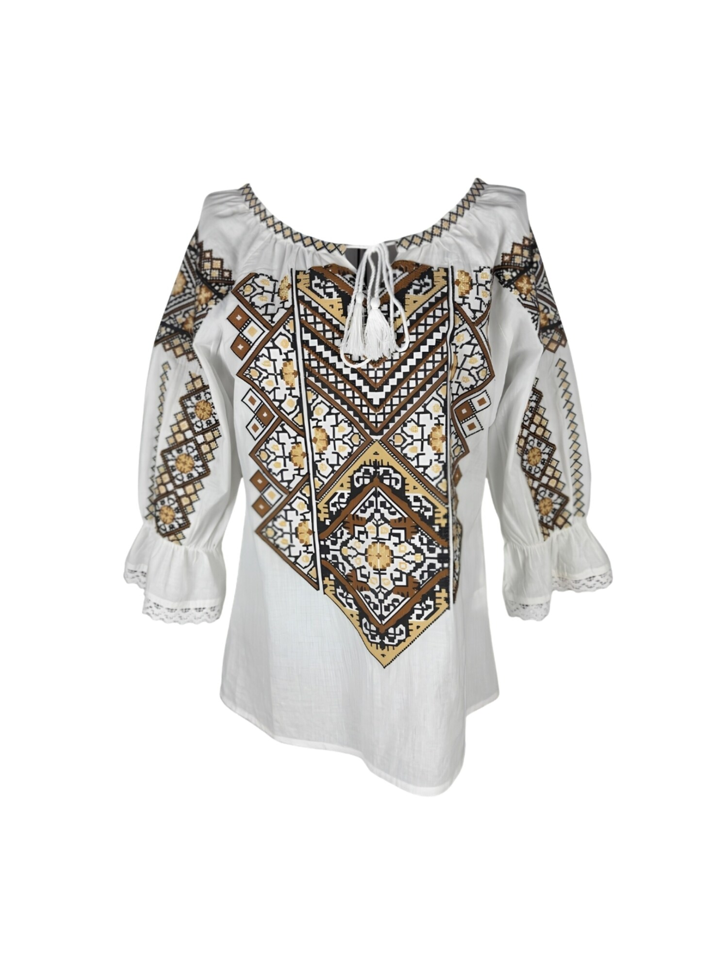 Rody’s forever Dirndl bluza 'Damenbluse IL26 weiß/braun marimea S' bijela