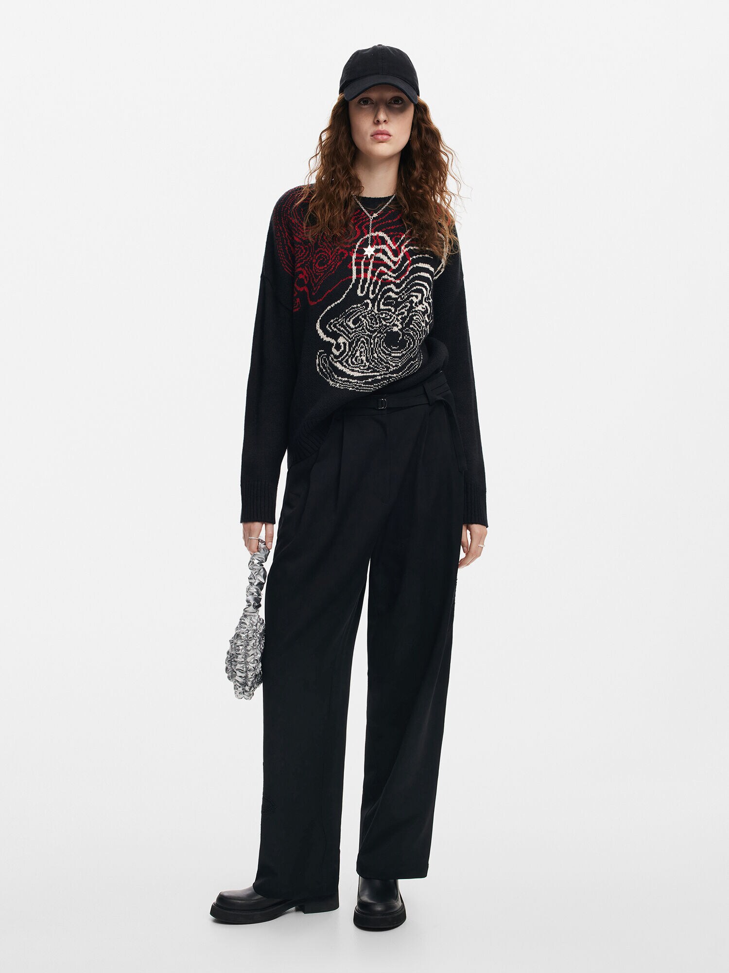 Desigual Pulóver  piros / fekete / fehér termék 2. képe