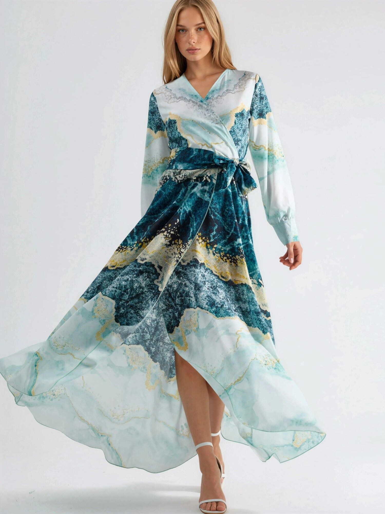 MSN Collection Abito  turchese / oro / petrolio / bianco