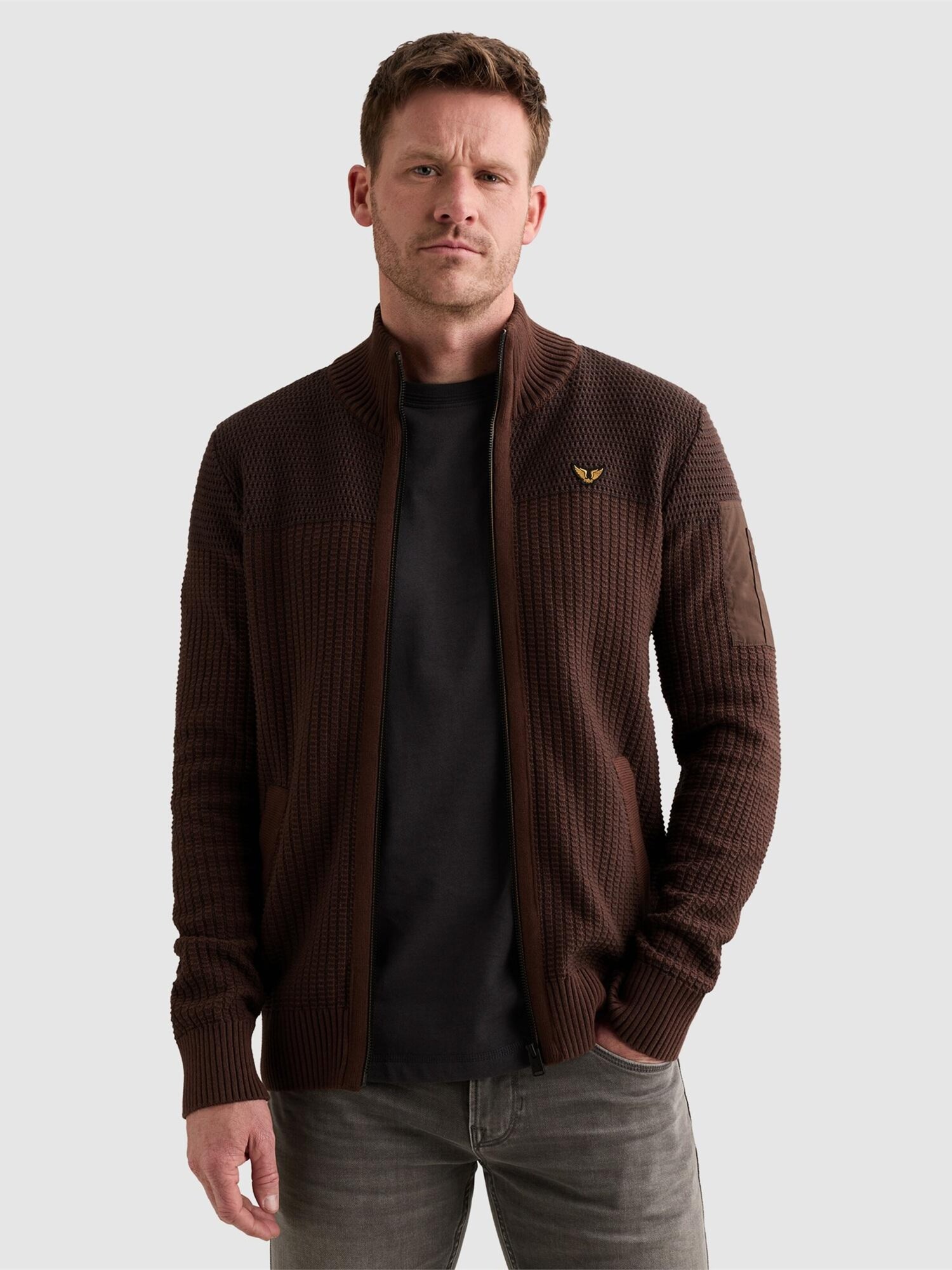 PME Legend Cárdigan 'Cardigan with zipper closure and flight pocket'  marrón