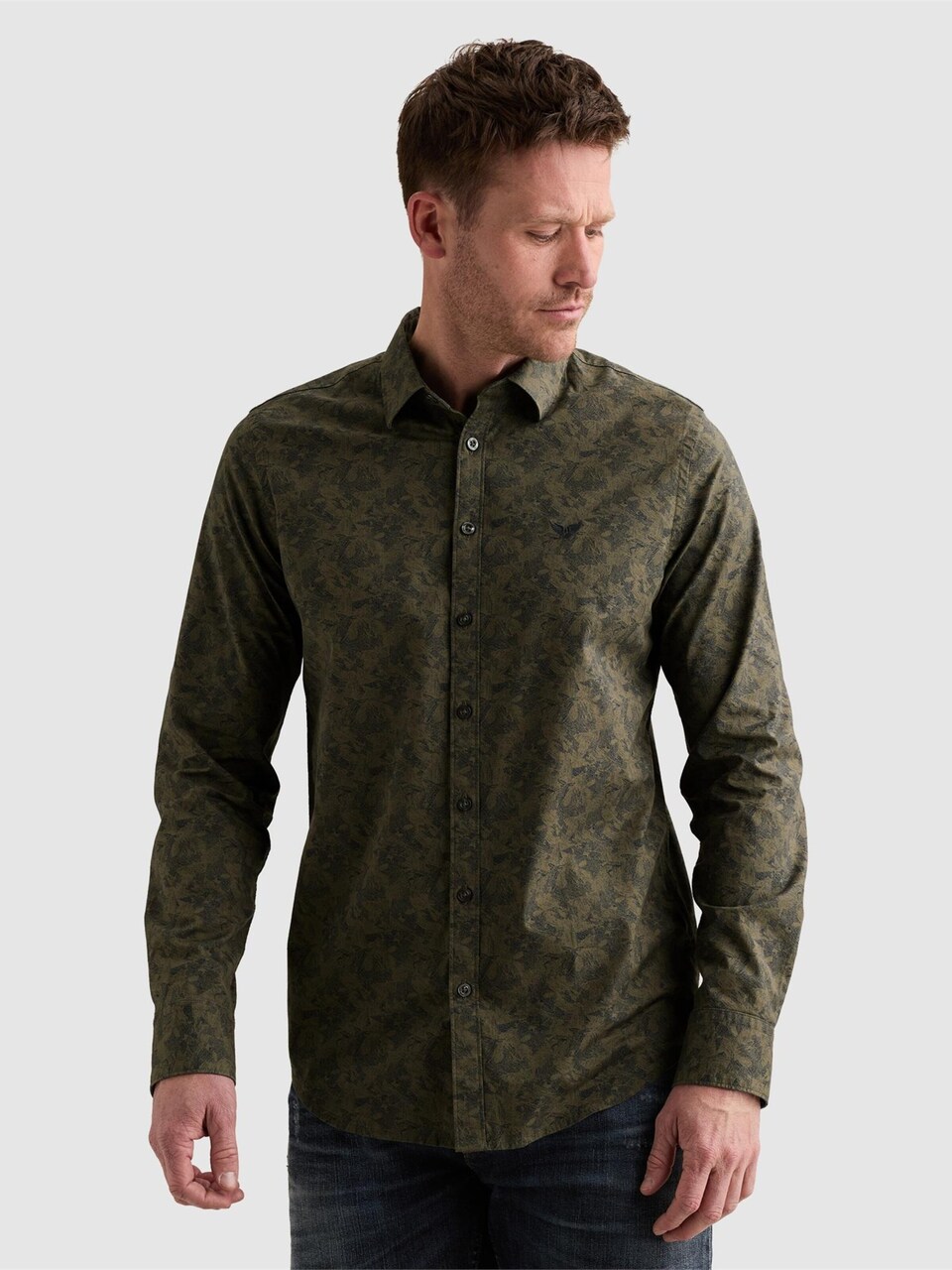 Skjorta 'Shirt with allover print and embroidered logo'
