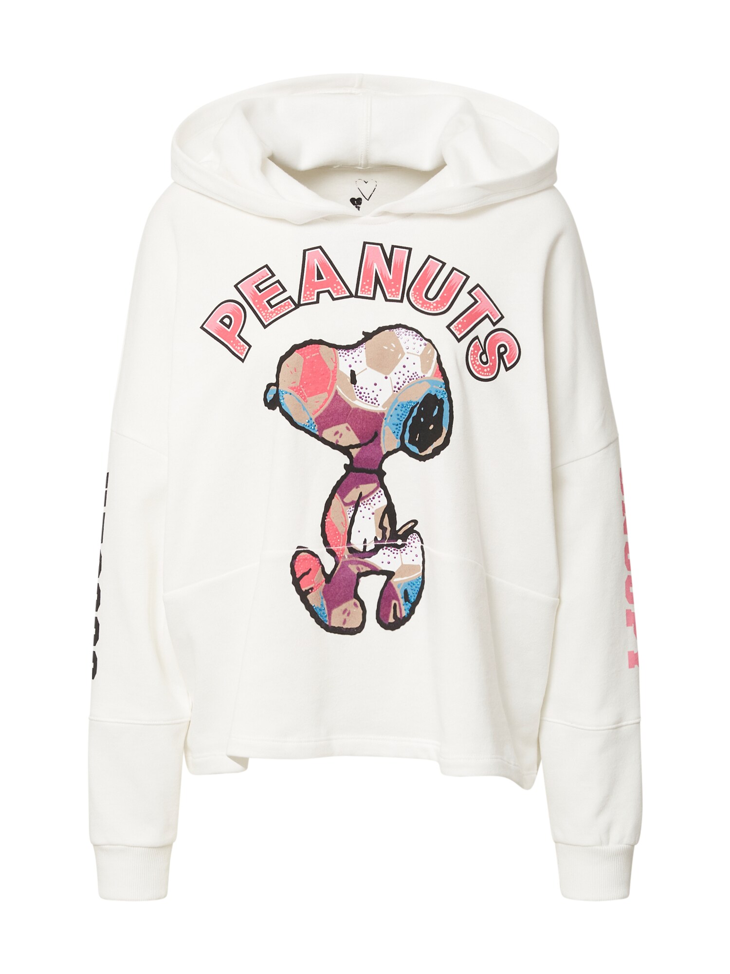 Frogbox Megztinis be užsegimo 'Snoopy Peanuts Goal' tamsi smėlio / uogų spalva / ryškiai rožinė spalva / balta
