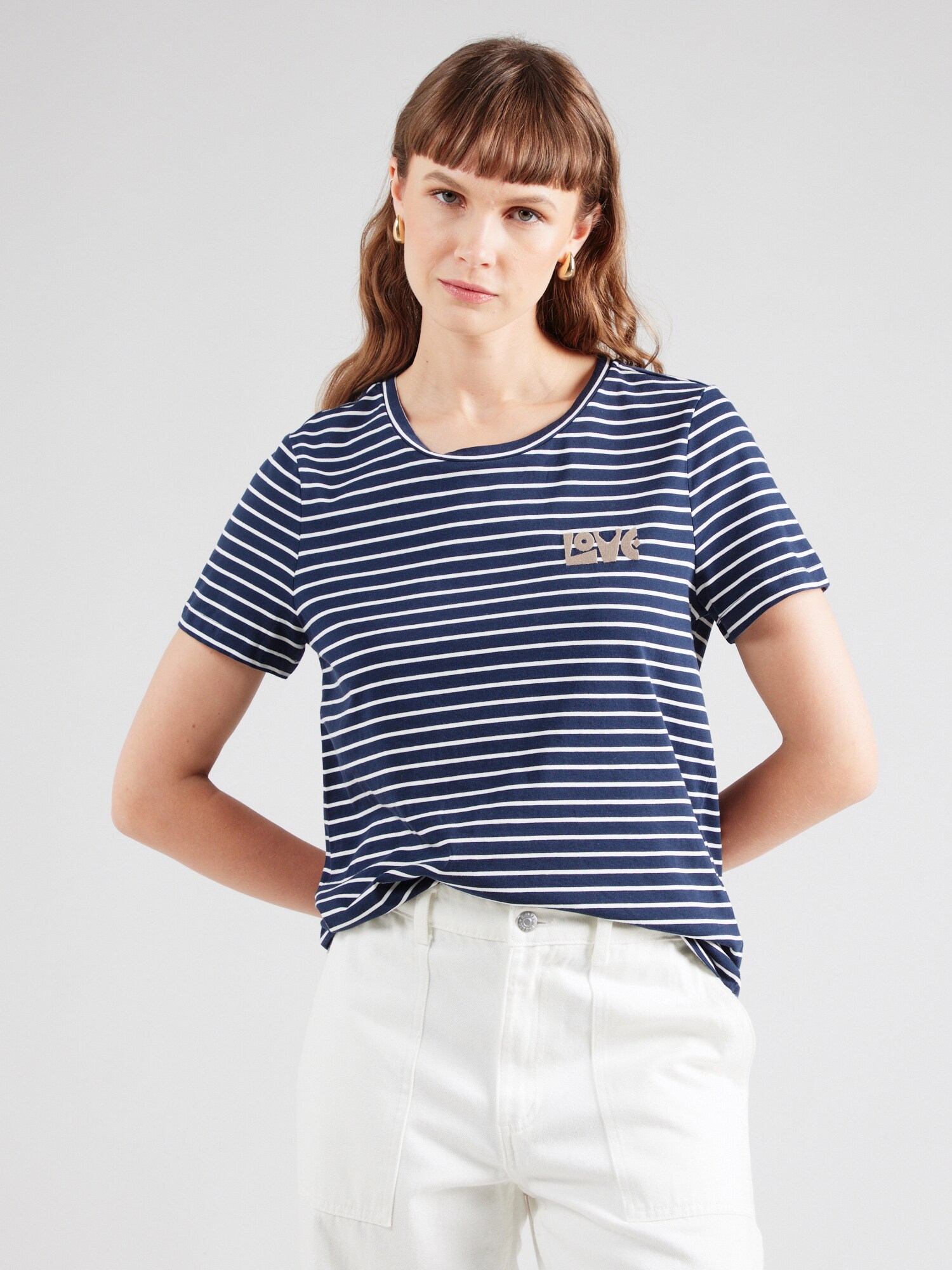 VERO MODA Póló  tengerészkék / taupe / fehér termék 2. képe