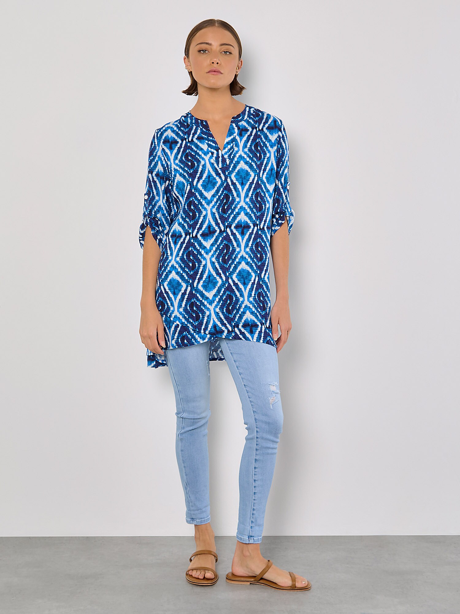 Thumbnail - Apricot Tie Dye Swirl Tunic Top