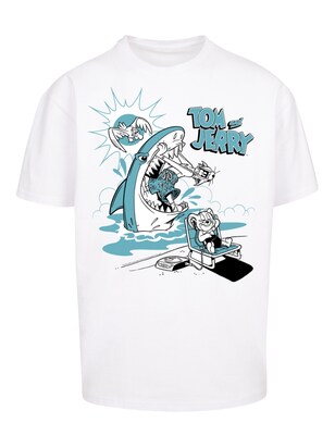 F4NT4STIC Shirt ‘Tom And Jerry Summer Shark’ Azuur / Zwart / Wit