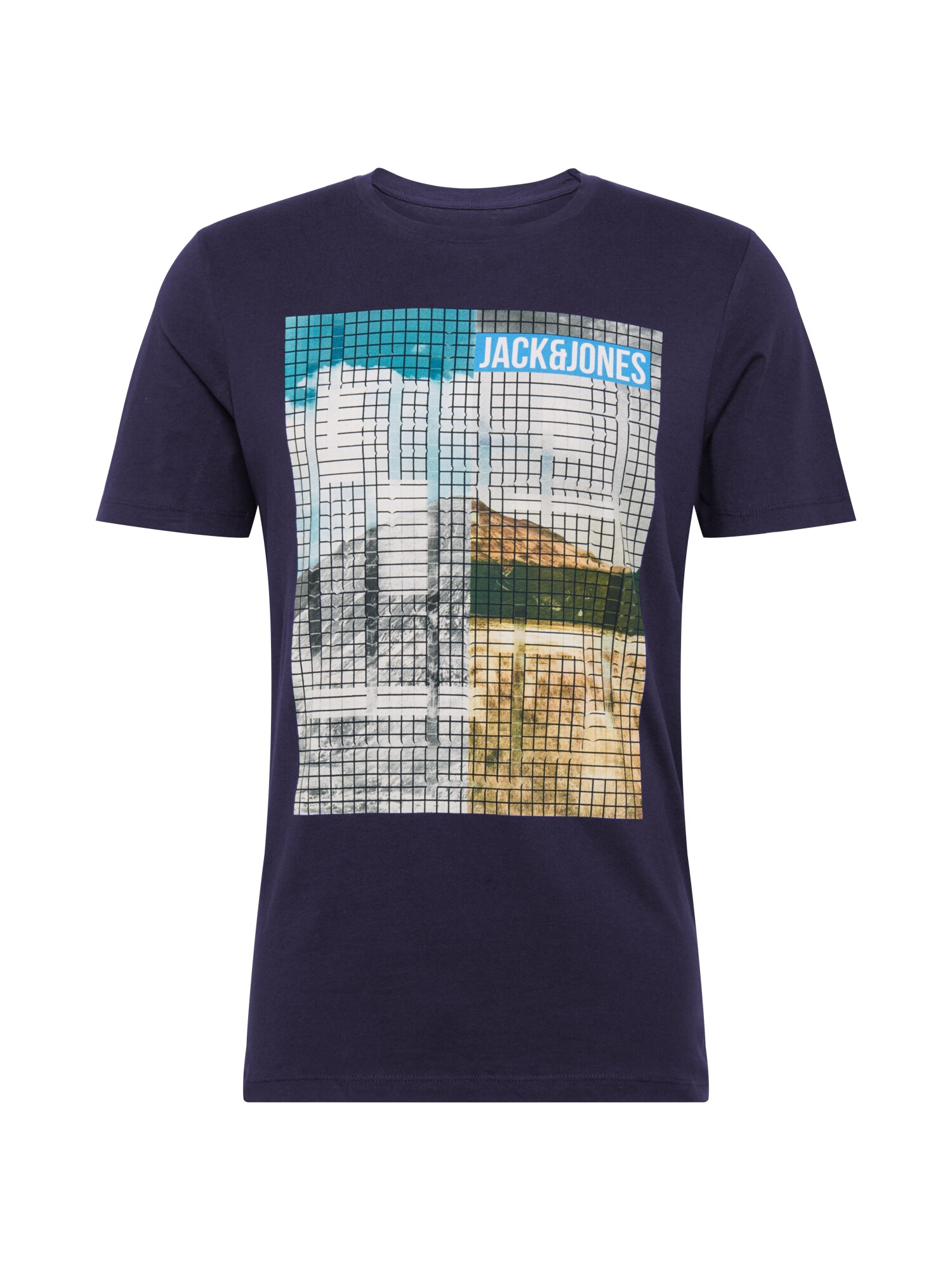 JACK & JONES Marškinėliai 'PHOTOGRID '  tamsiai mėlyna / mėlyna / ruda / balta / pilka