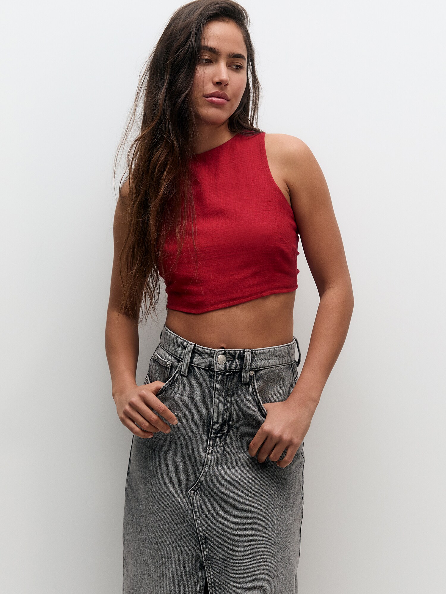 Pull&Bear Top  vérvörös termék 2. képe
