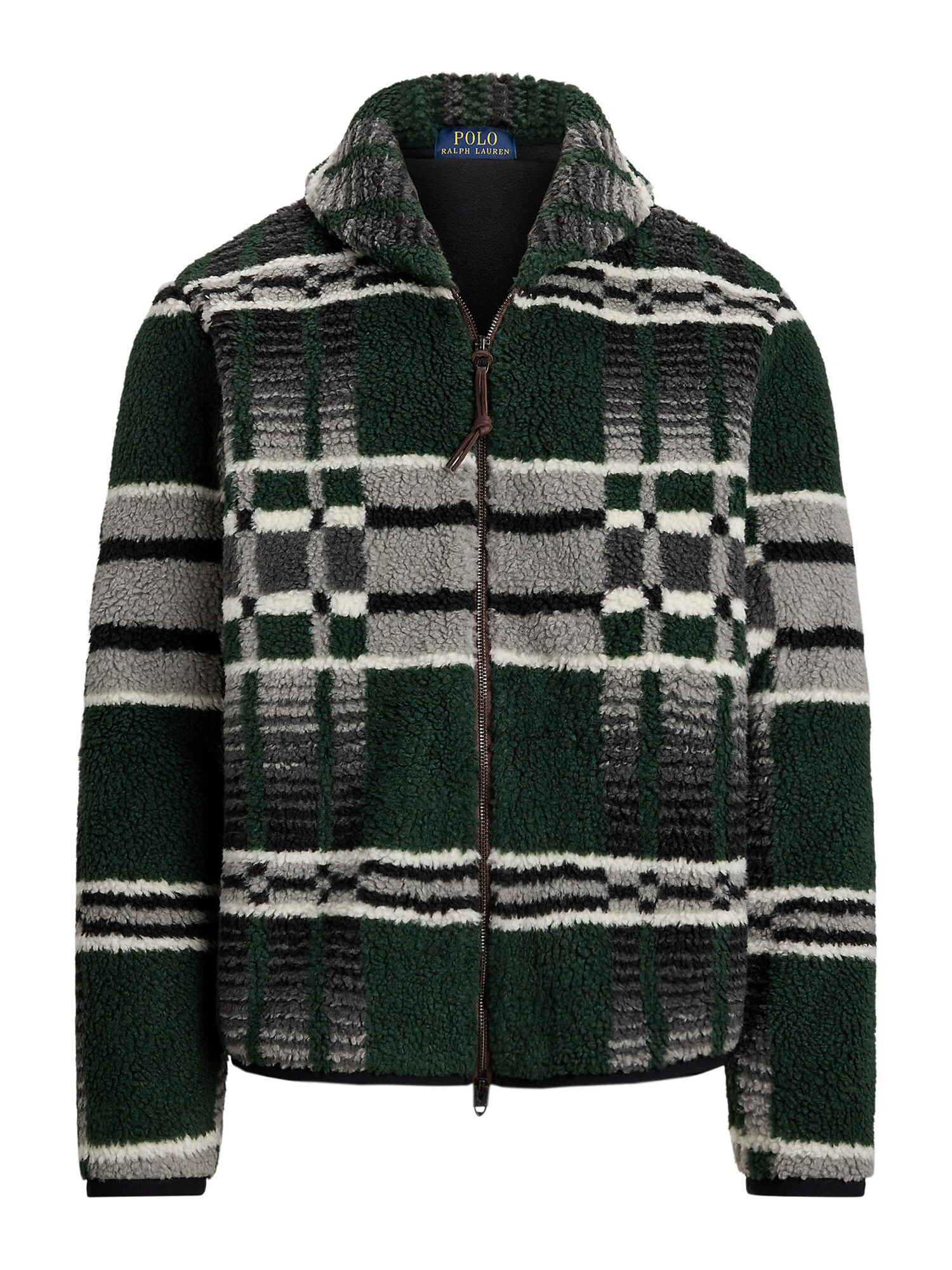 Polo Ralph Lauren Flisová bunda  sivá / tmavozelená / čierna / biela