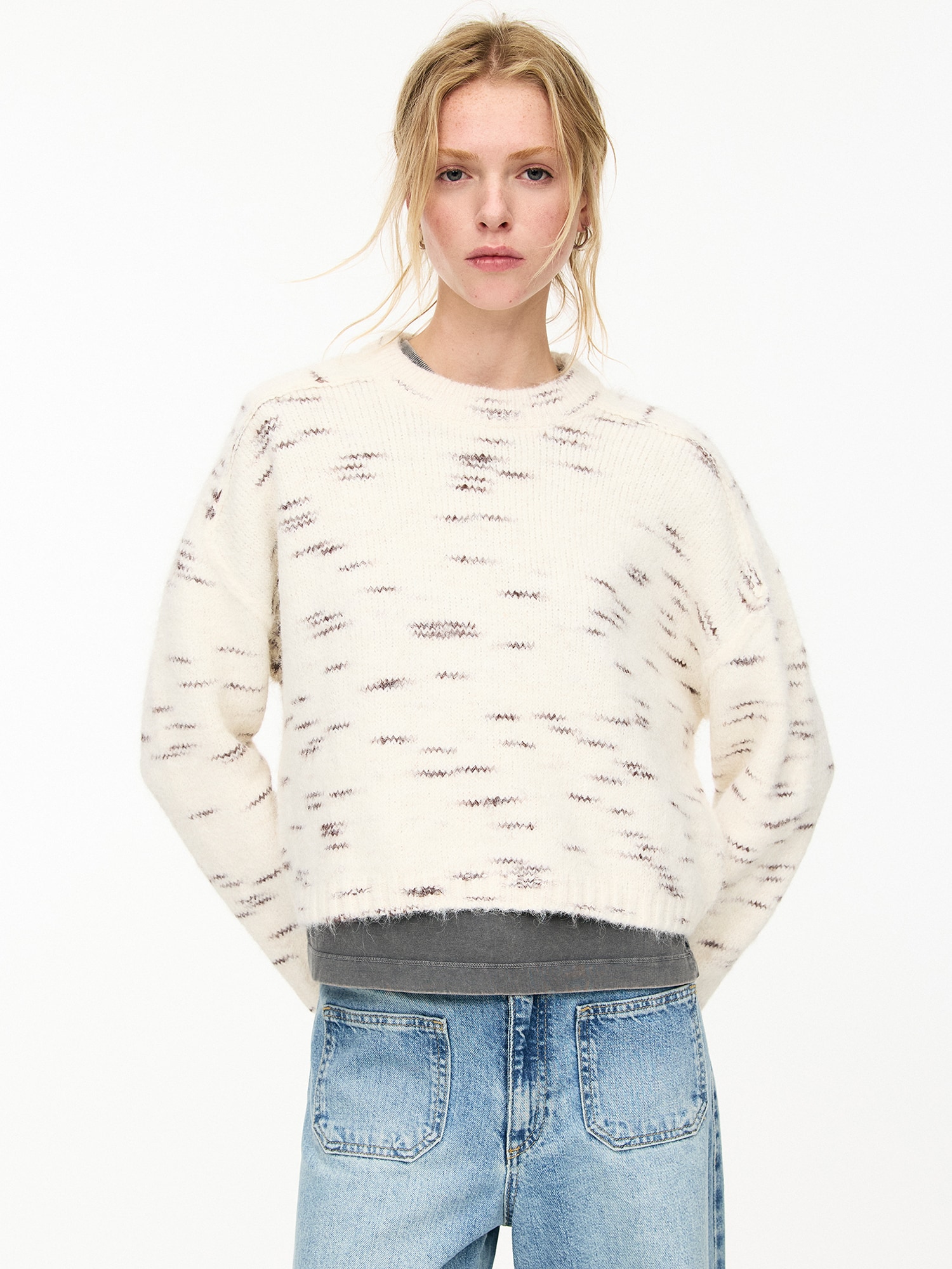 Pull&Bear Pulóver  ekrü / sötétszürke termék 2. képe
