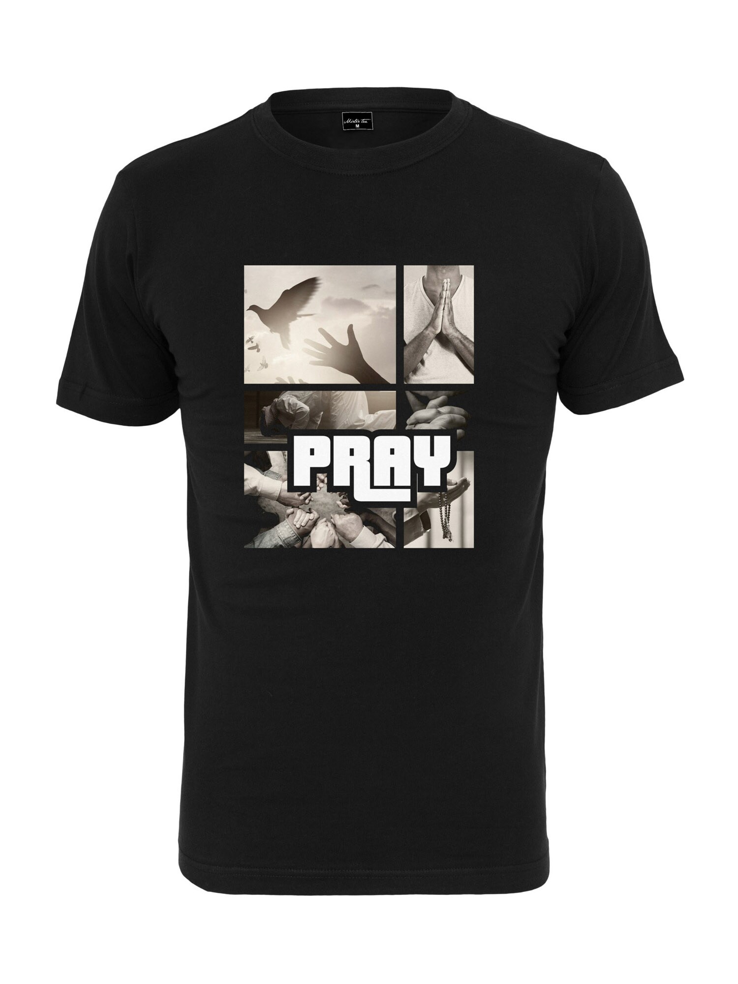 Mister Tee Marškinėliai 'Pray'  juoda / balta / pilka