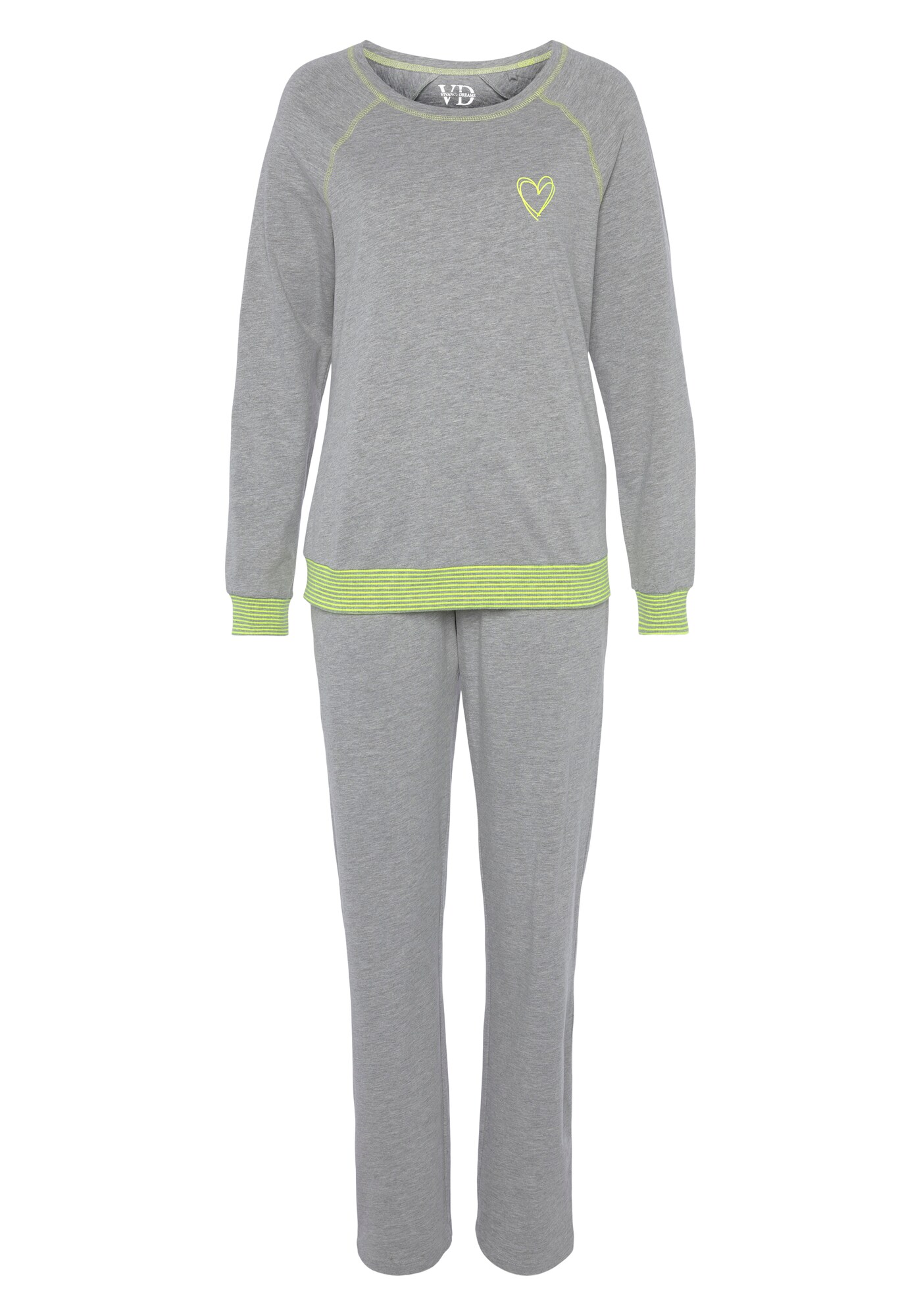 VIVANCE Pijama Dreams  gri amestecat / verde limetă