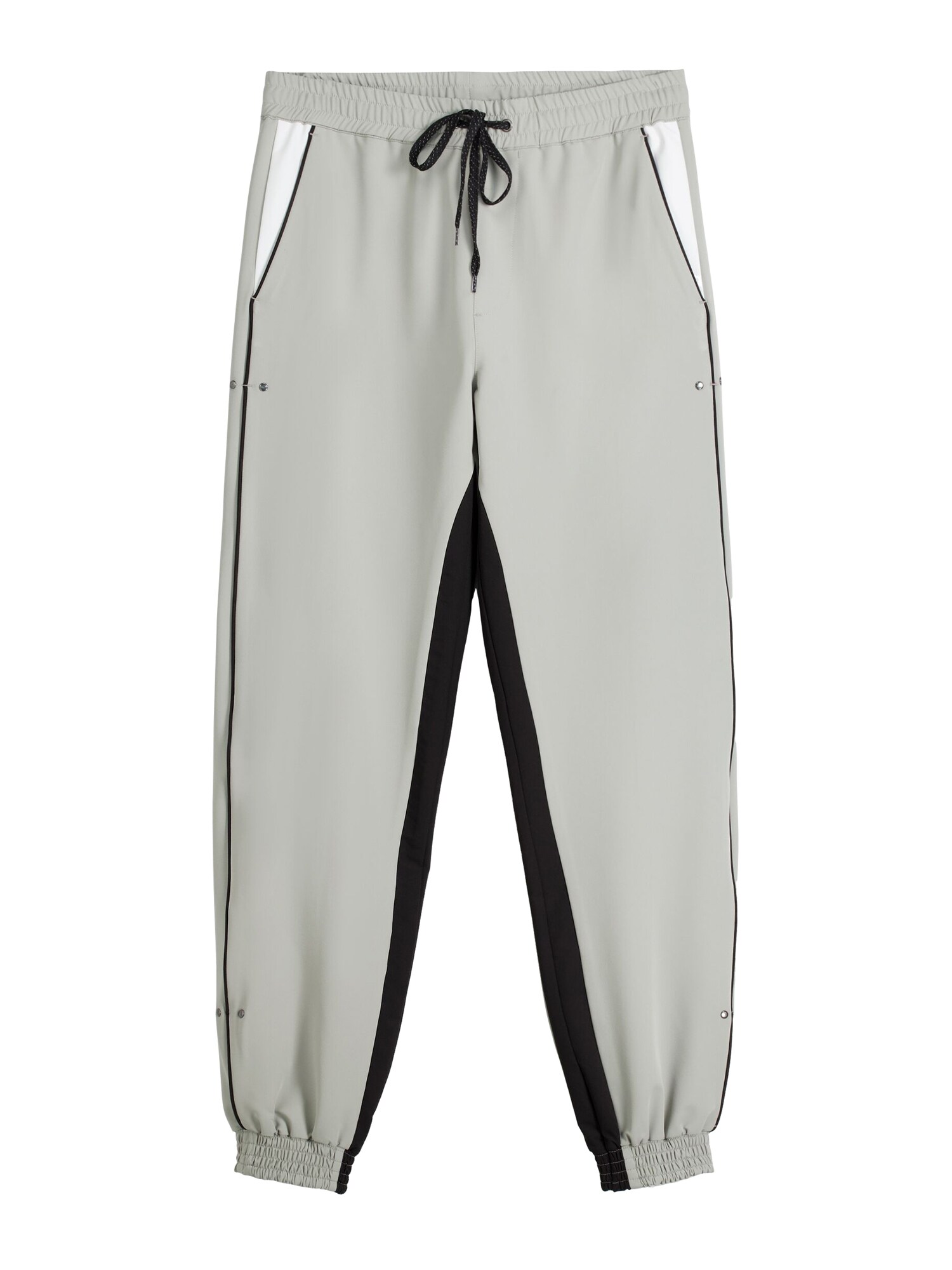 Bershka Nohavice  sivá / čierna / biela