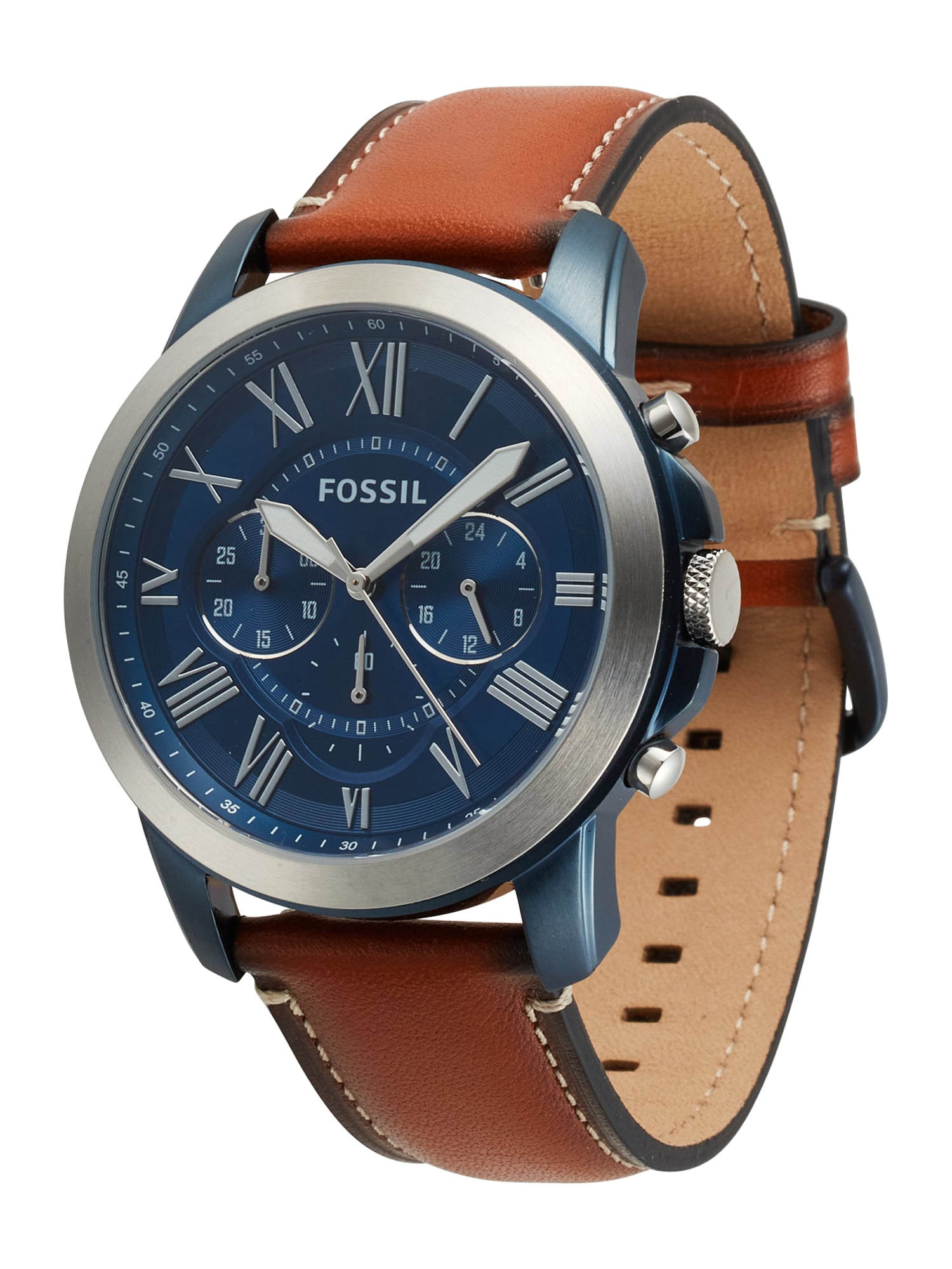 FOSSIL Analogni sat 'Grant FS5151'  ultra morsko plava / oker / srebro