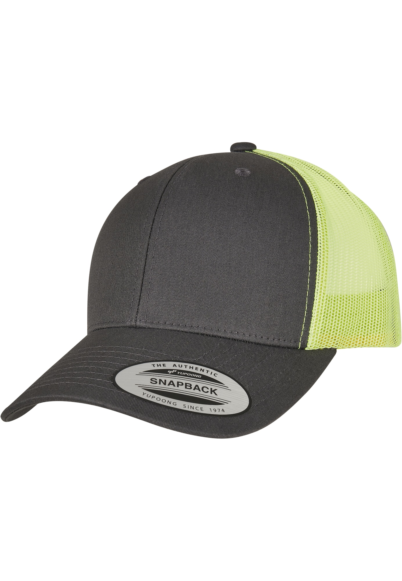 Flexfit Kepurė 'Retro' antracito spalva / neoninė žalia