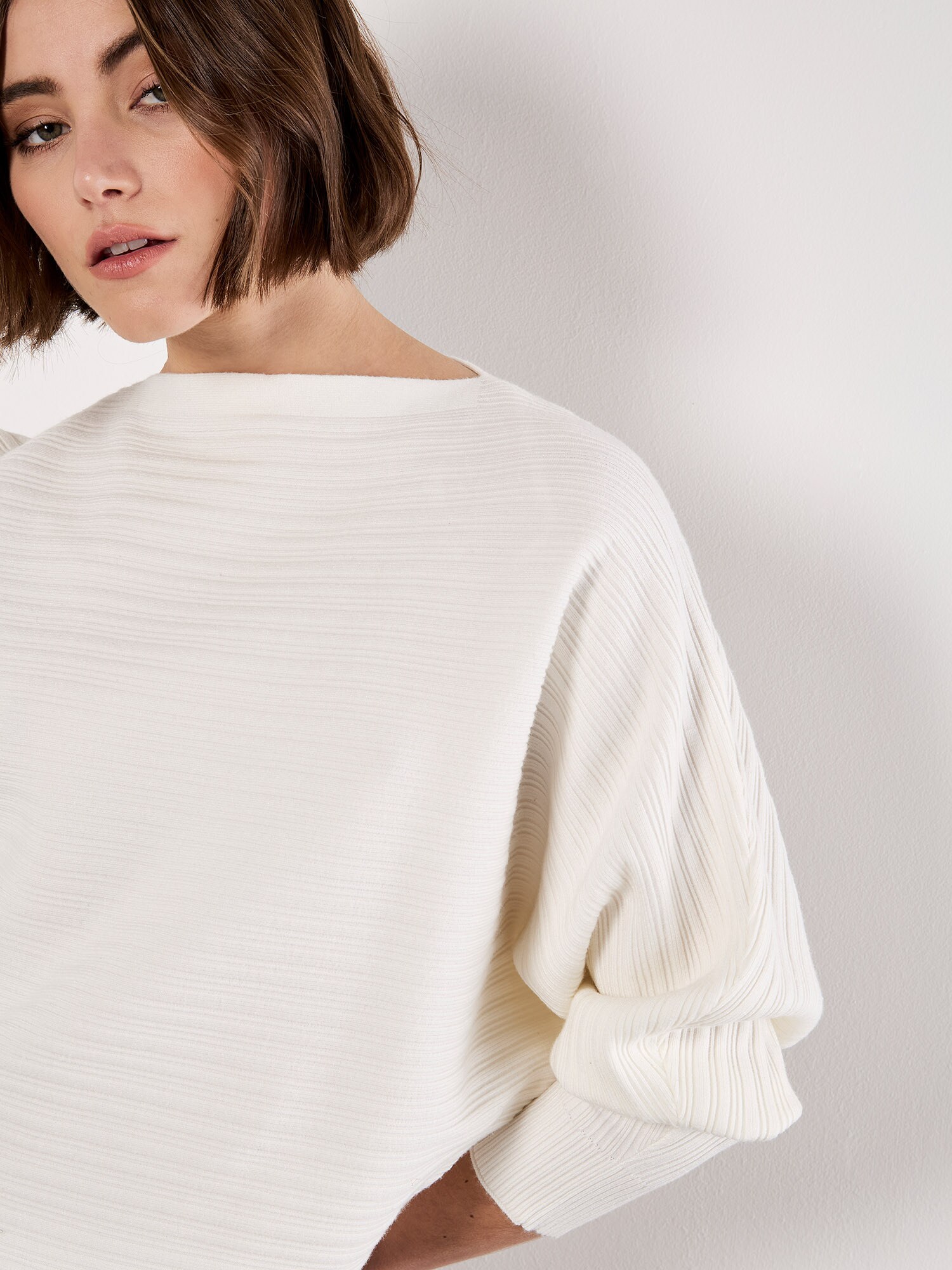 Thumbnail - Apricot Rib Knit Batwing Jumper