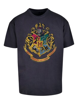 F4NT4STIC Shirt ‘Harry Potter Distressed Hogwarts’ Blauw / Geel / Rood