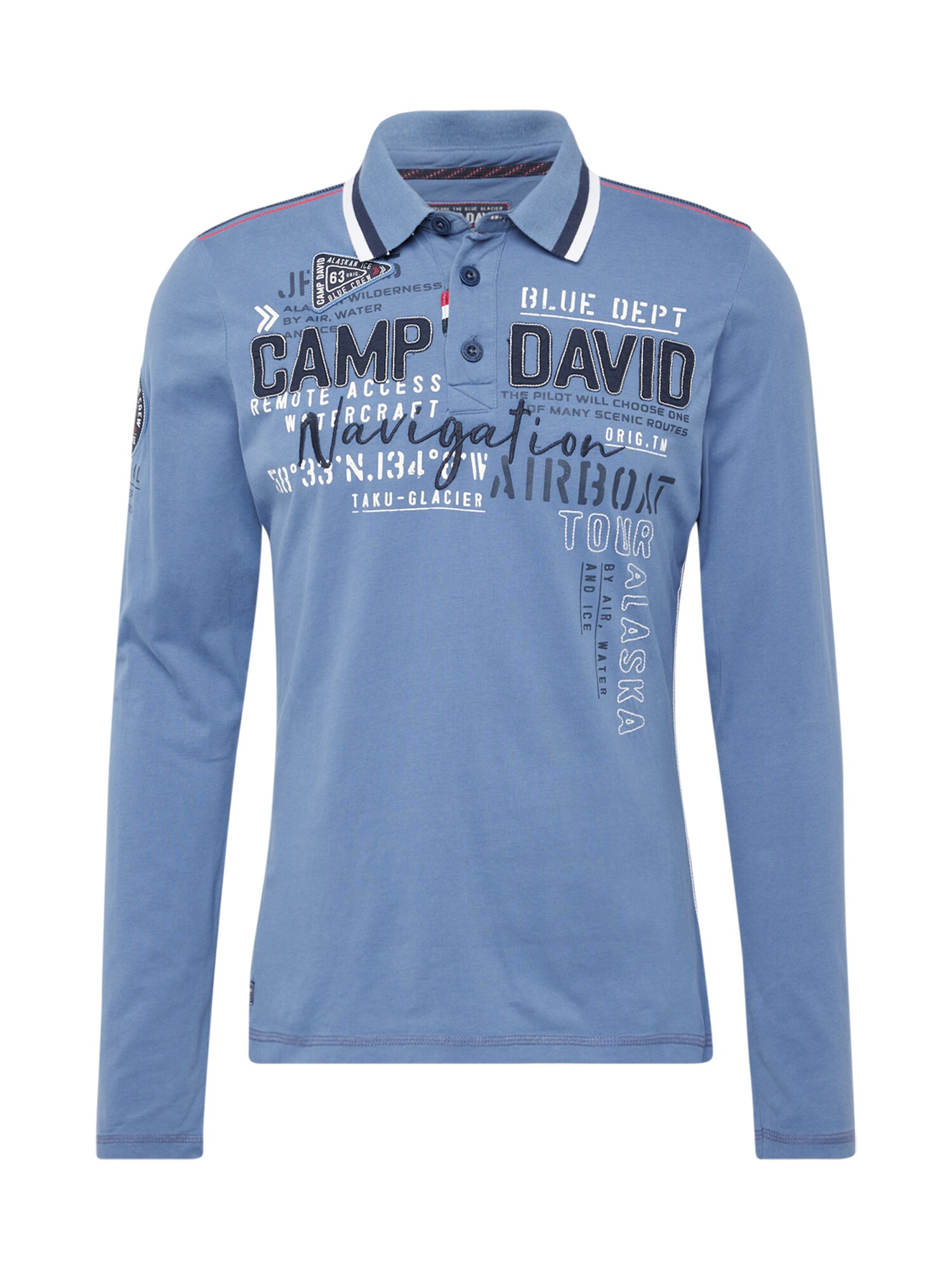 CAMP DAVID Tricou 'Alaska Ice Tour'  albastru fumuriu / roșu / negru / alb