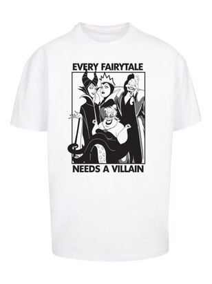 F4NT4STIC Shirt ‘Disney Every Fairy Tale Needs A Villain -WHT’ Grijs / Zwart / Wit