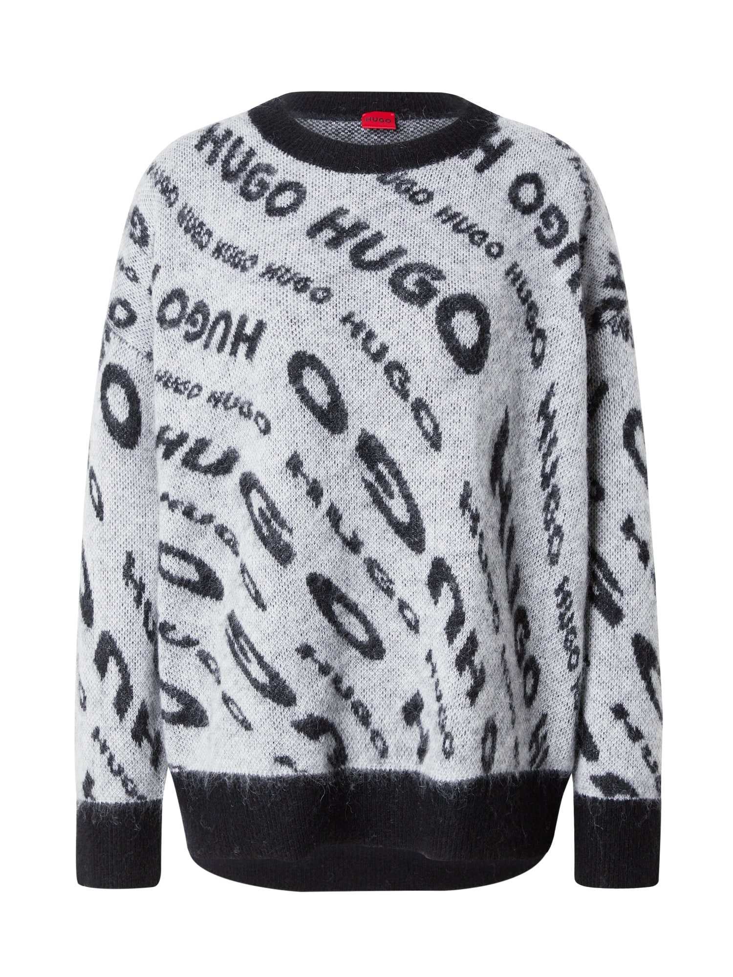 HUGO Širok pulover 'Sidimmer'  pegasto siva / črna