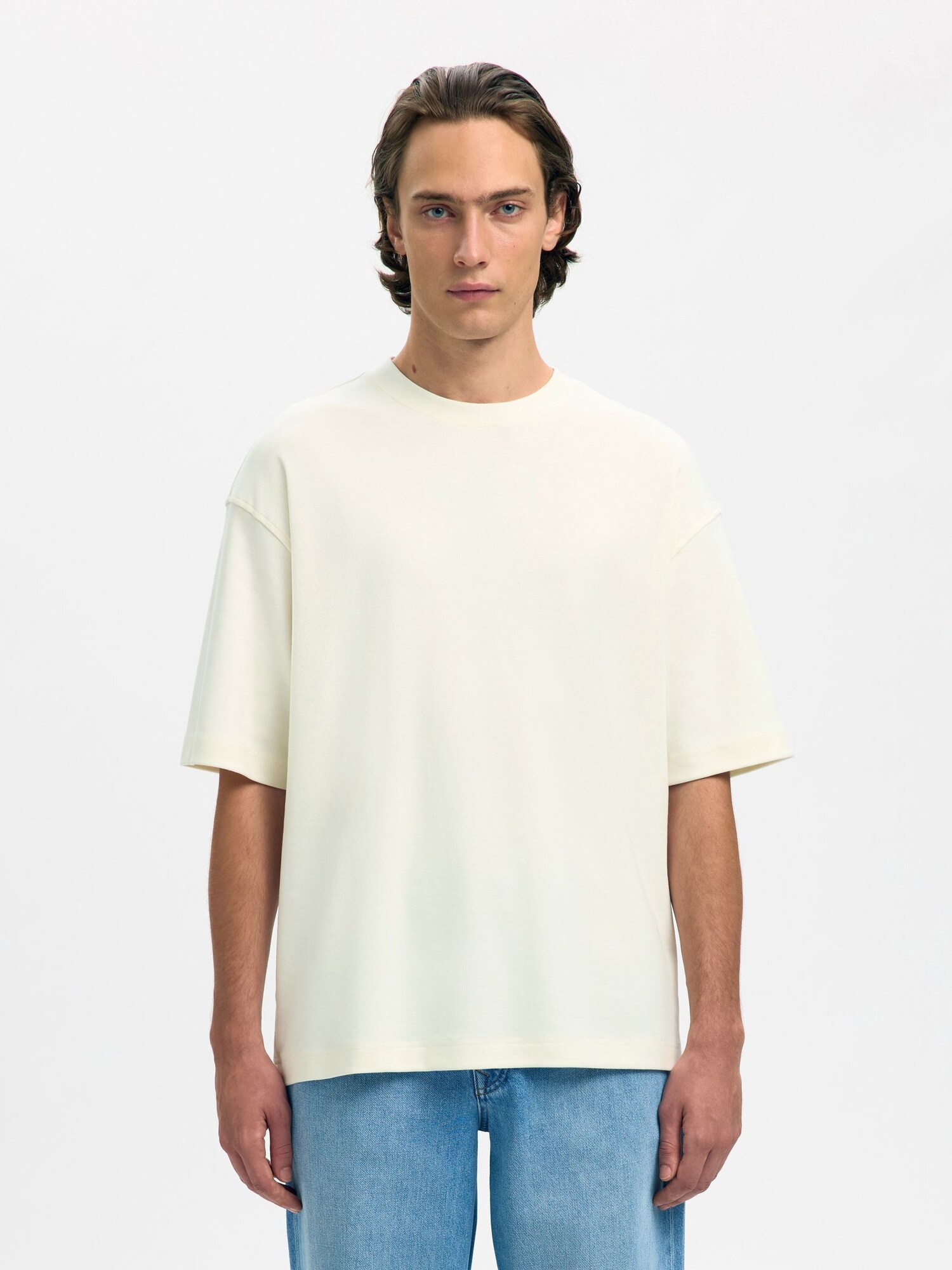 SELECTED Camiseta  blanco lana