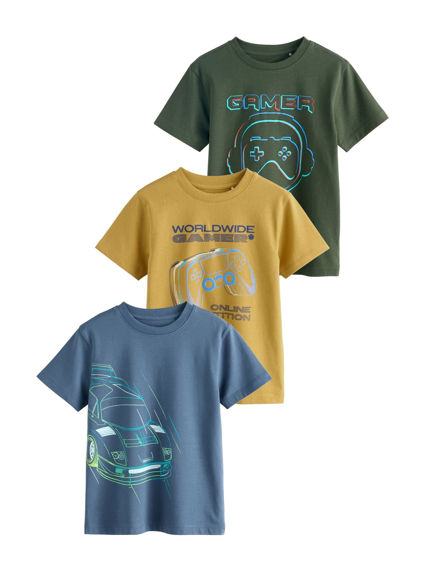 Next Tricou  turcoaz / albastru porumbel / galben curry / kaki