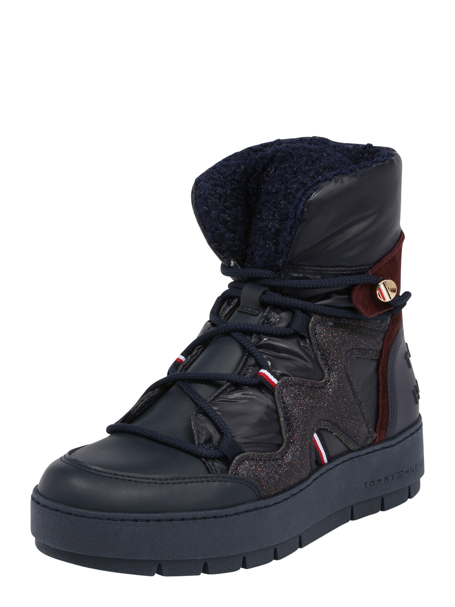TOMMY HILFIGER Sniego batai  tamsiai mėlyna / margai juoda / kaštoninė spalva