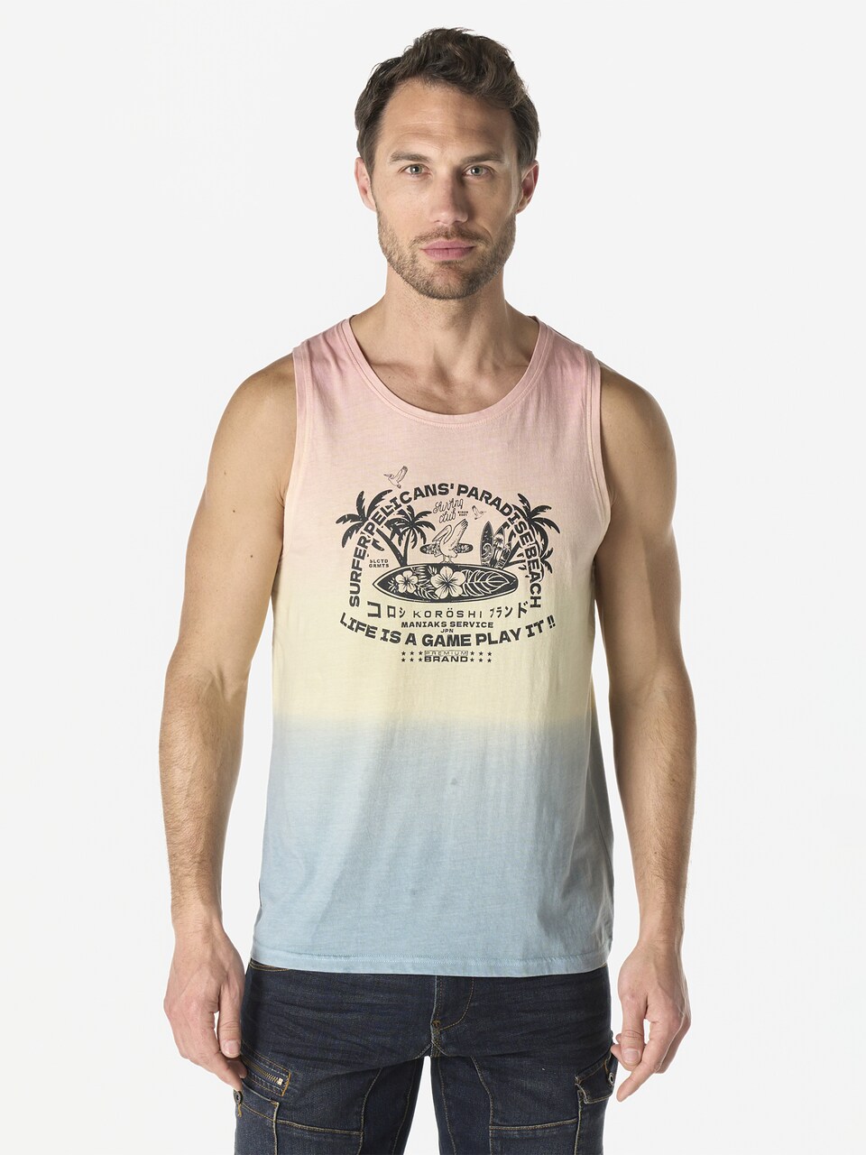 T-shirt royalblå / ljusgul / ljusröd