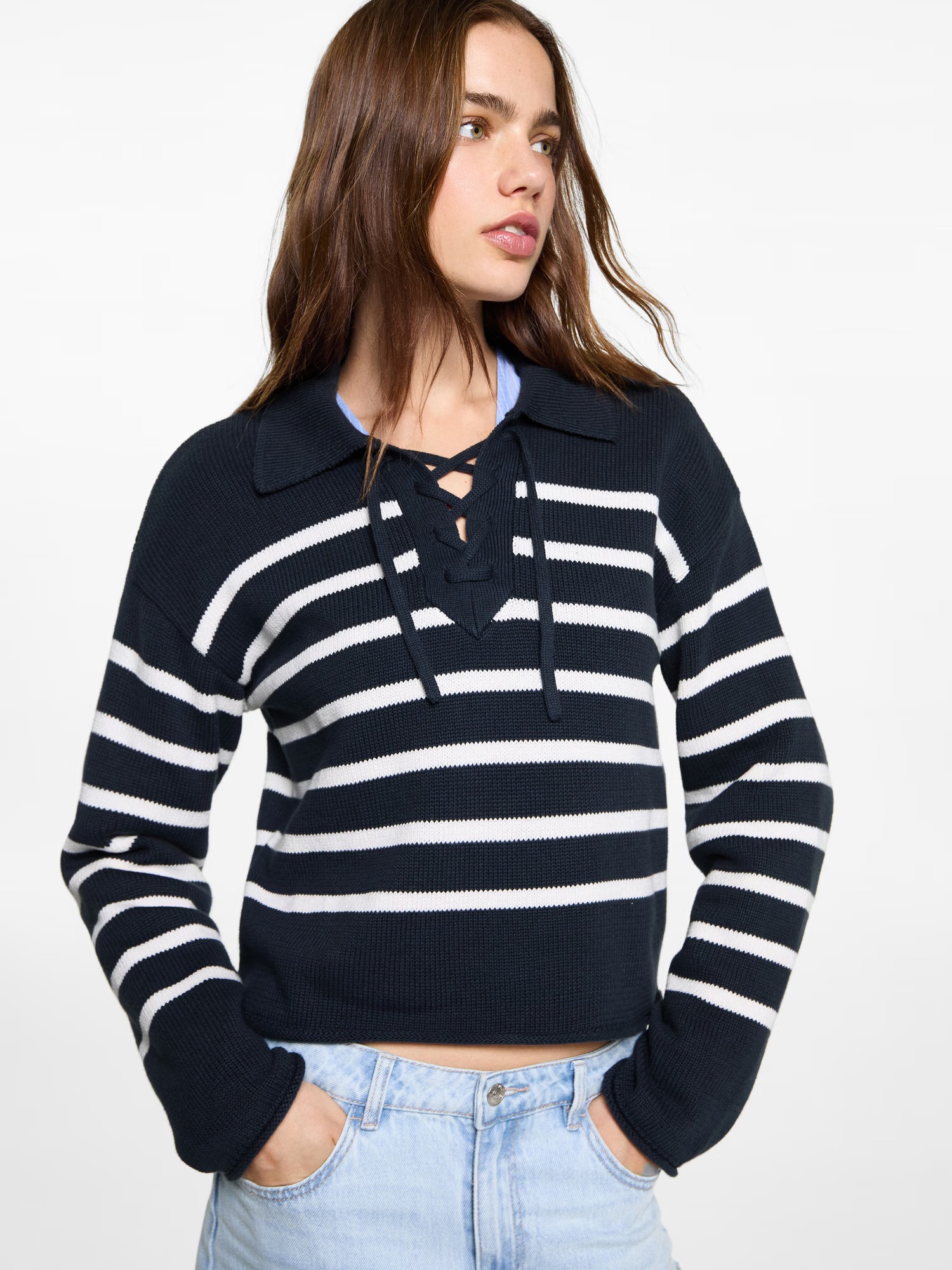 MANGO TEEN Pulóver 'Zigzag'  tengerészkék / fehér termék 2. képe