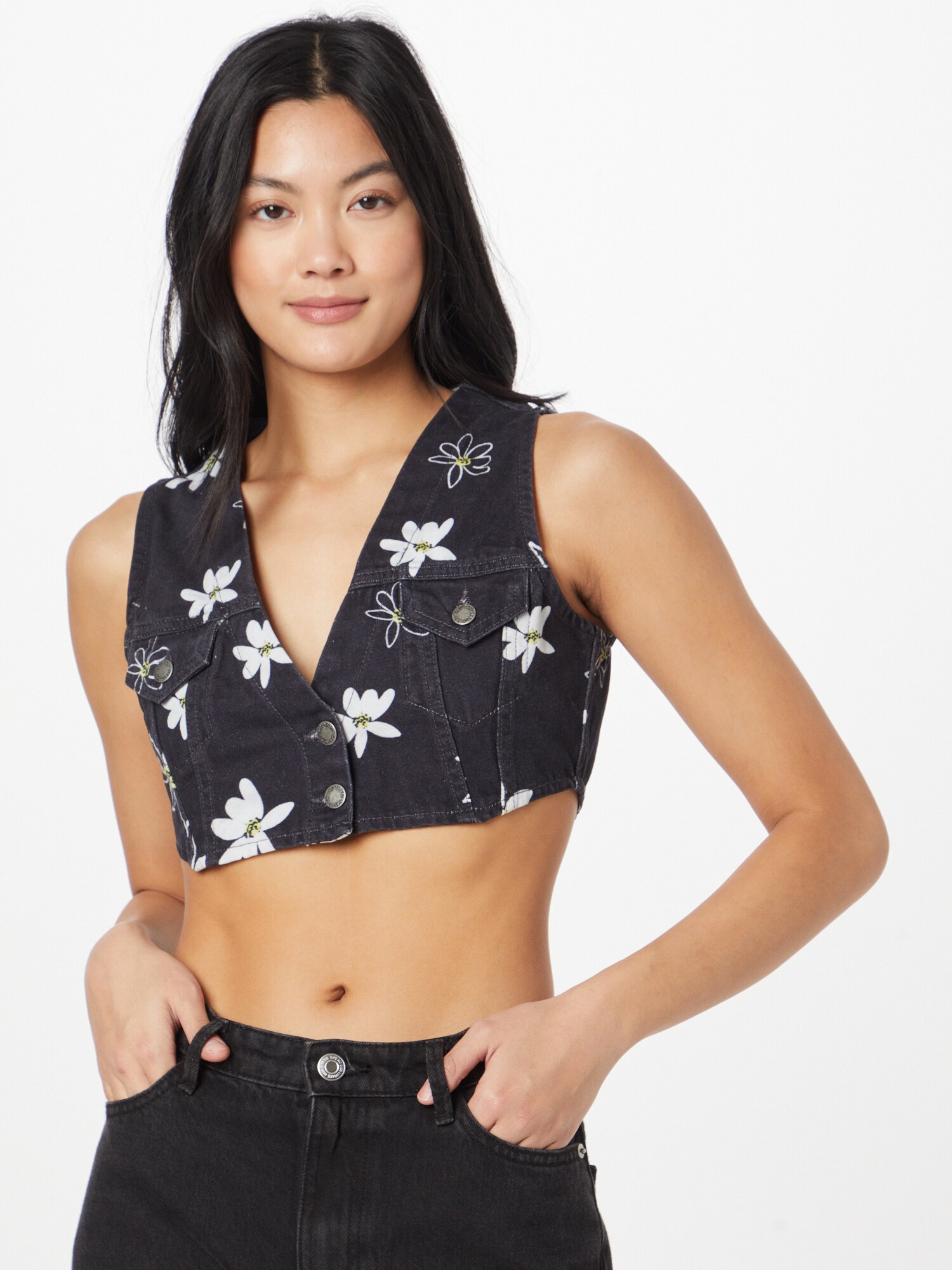 Nasty Gal Top 'Daisy'  éjkék / limone / fehér termék 2. képe