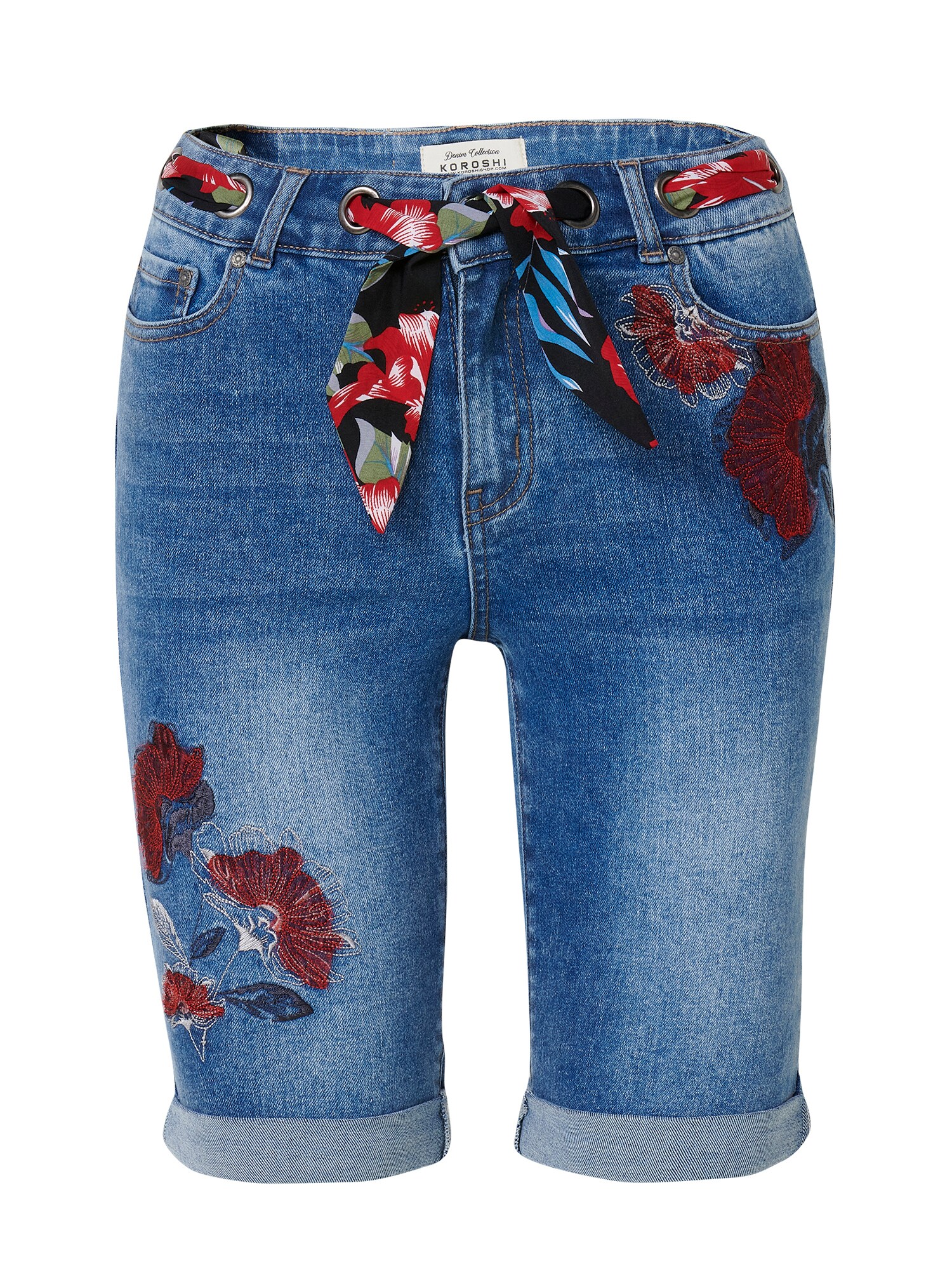 KOROSHI Jeans  albastru denim / rubiniu / negru / alb