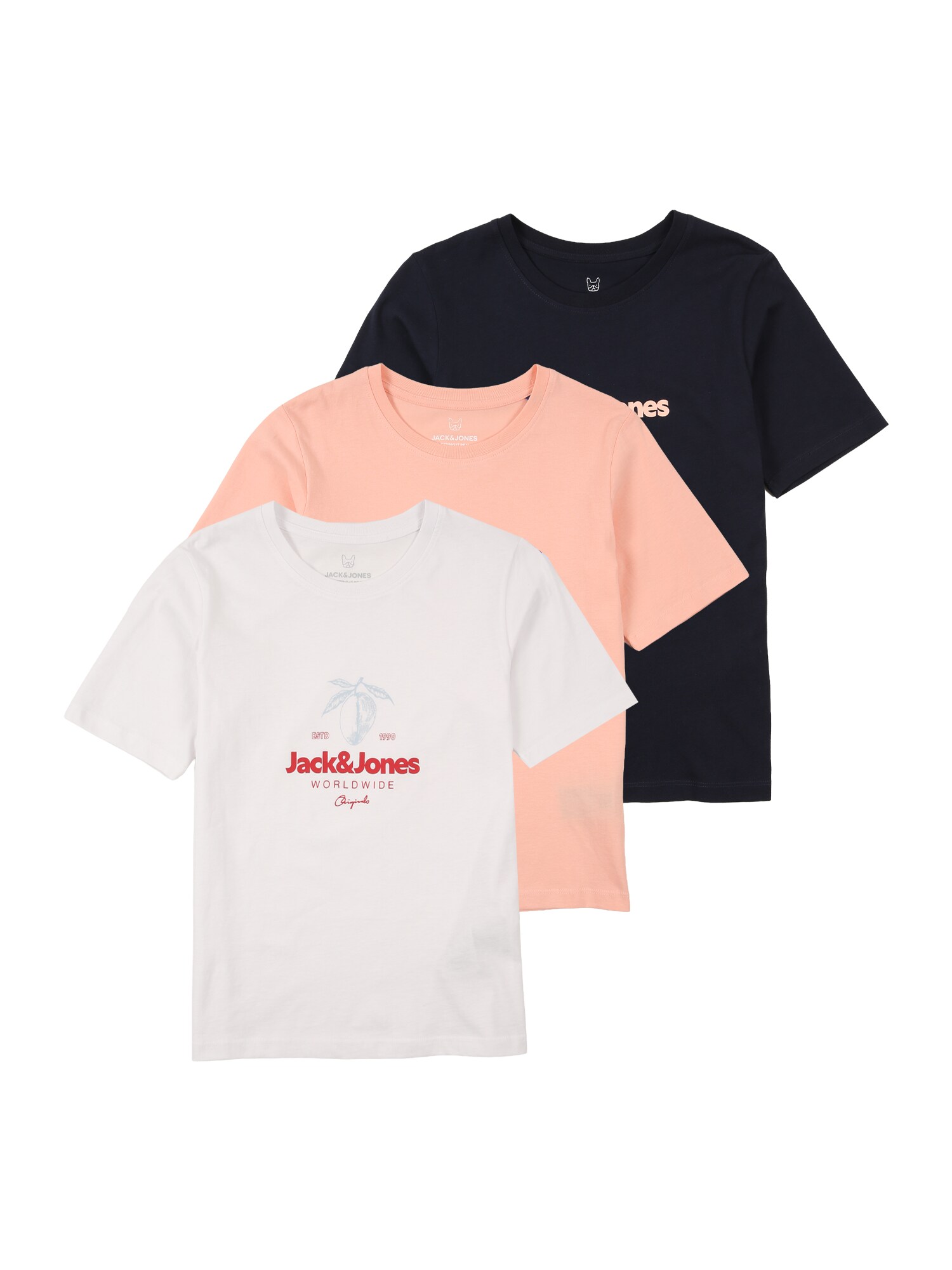Jack & Jones Junior Tricou bleumarin / portocaliu caisă / roşu închis / alb