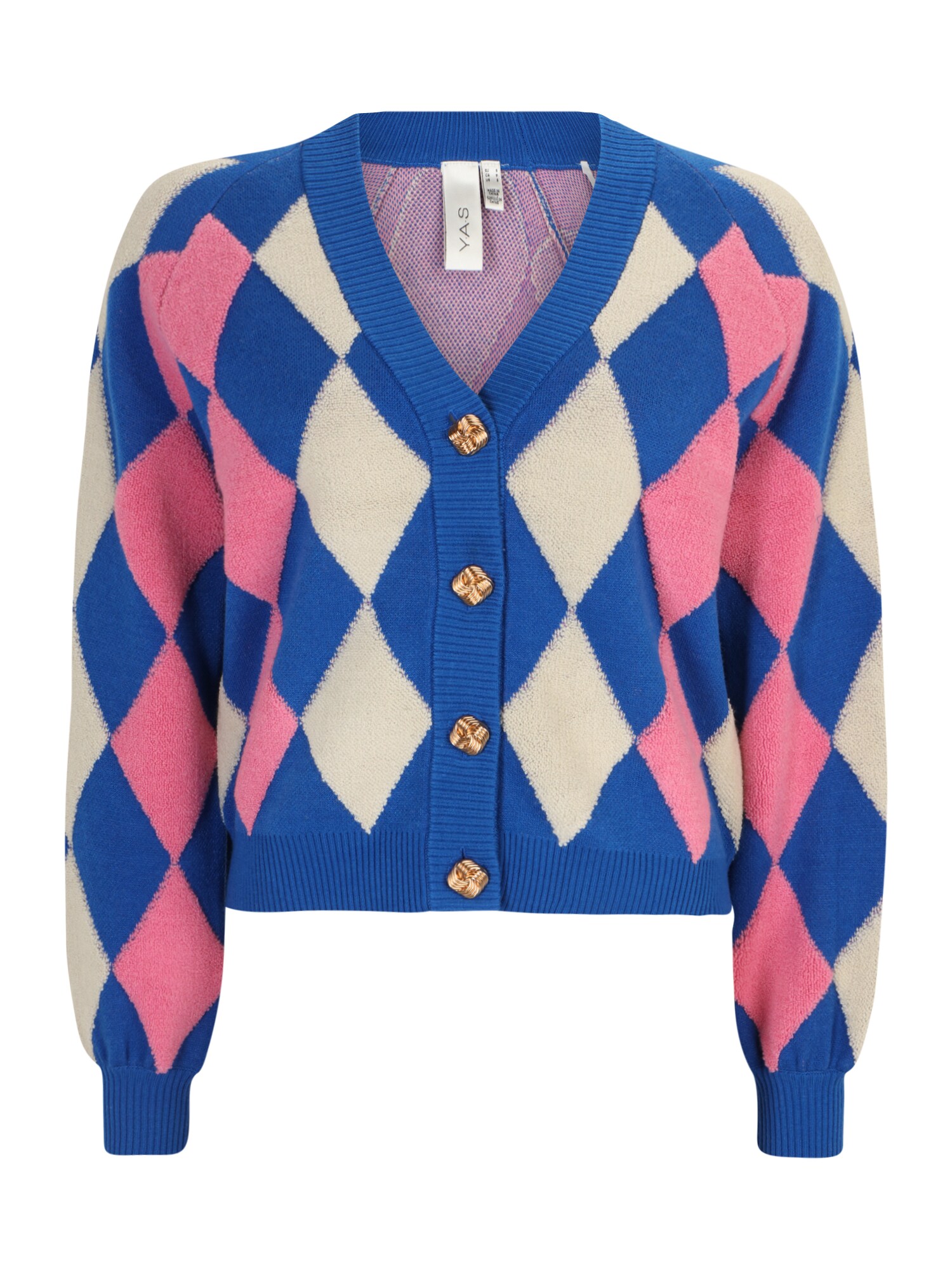 Y.A.S Petite Kardiganas 'ARGYLE' kremo / indigo spalva / šviesiai rožinė