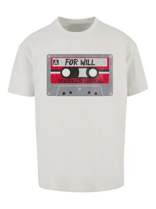 F4NT4STIC Shirt ‘Stranger Things Cassette For Will Netflix TV Series’ Grijs / Lichtgrijs / Bloedrood / Zwart