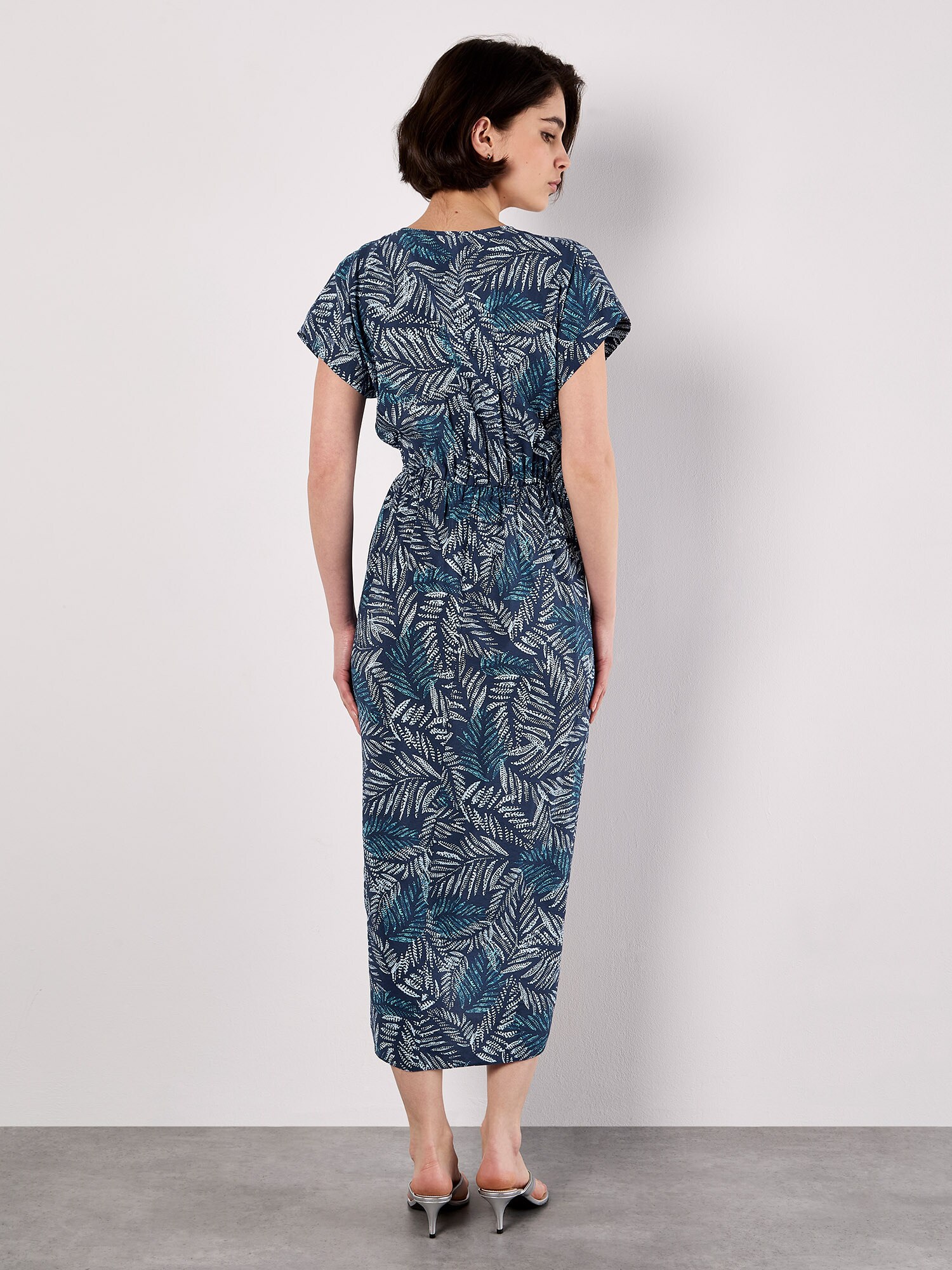 Thumbnail - Apricot Batik Leaf Print Midi Dress