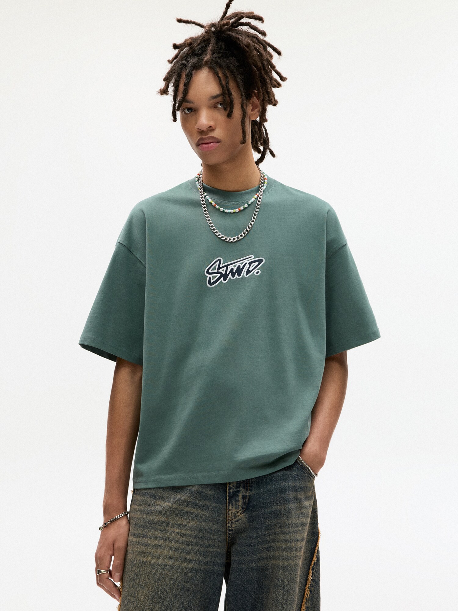 Pull&Bear Póló 'STWD' smaragd termék 2. képe
