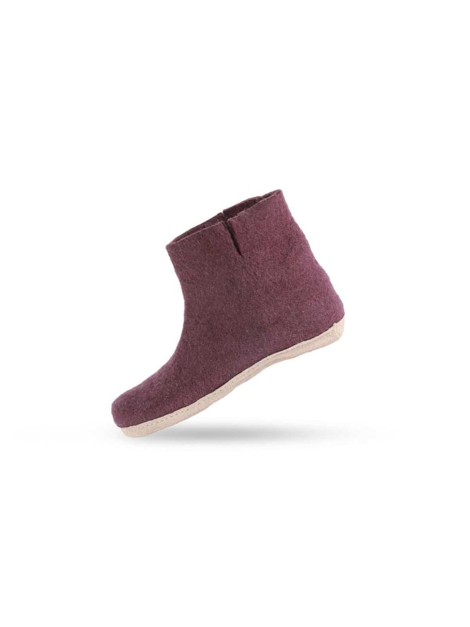 Stövlett 'Uldstøvle/sutsko (100% ren uld) Model lilla m/sål i skind Dansk Design fra SHUS'