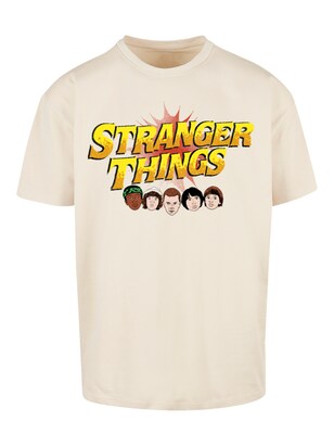 F4NT4STIC Shirt ‘Stranger Things Comic Heads Netflix TV Series’ Ecru / Safraan / Lichtgeel / Karmijnrood