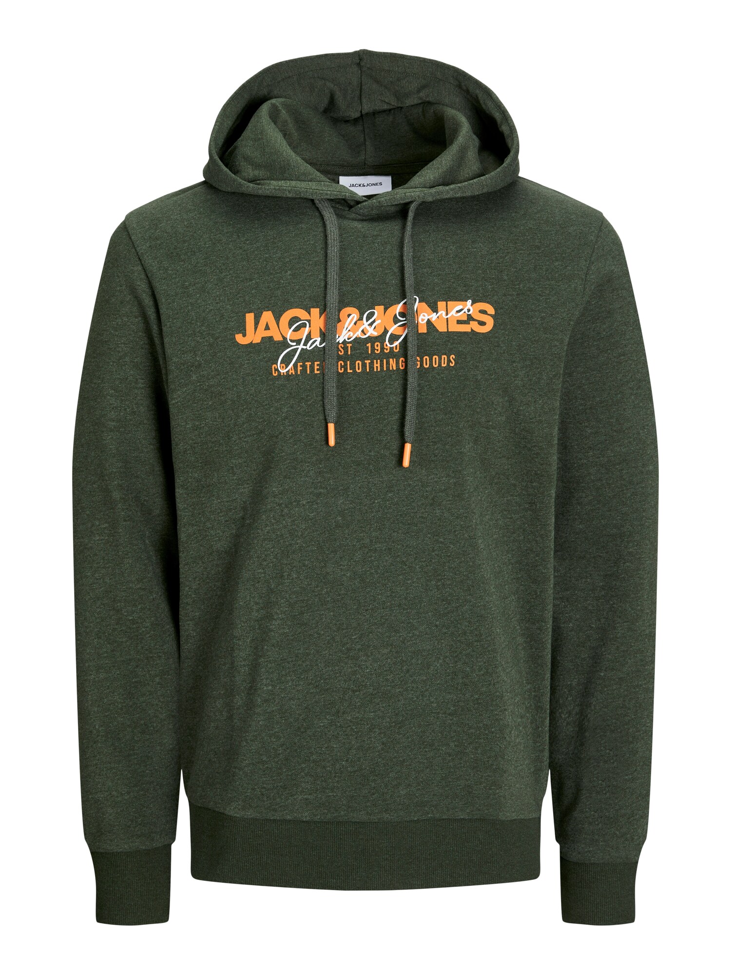 JACK & JONES Mikina 'JJALVIS'  tmavozelená / tmavooranžová / biela