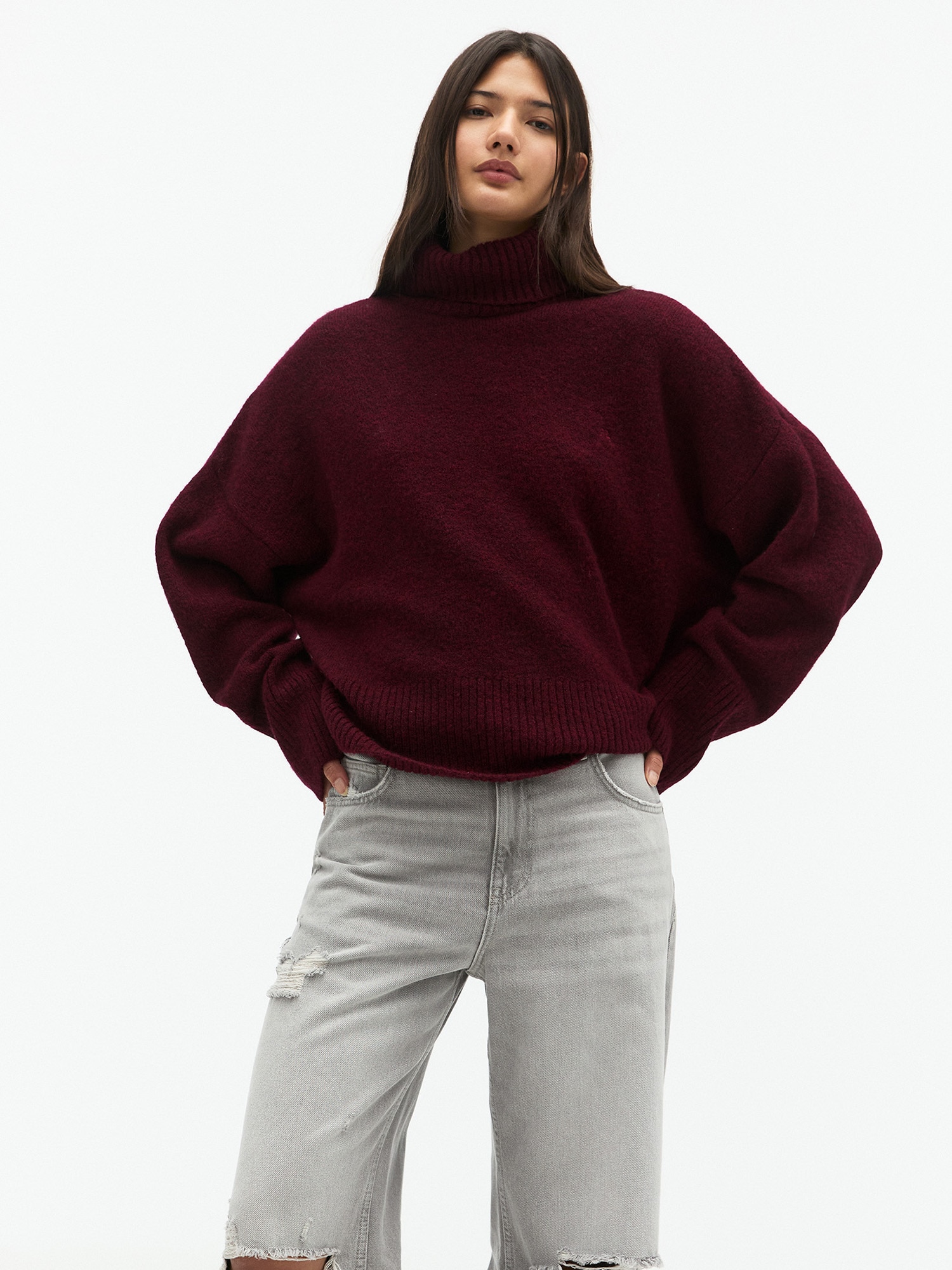 Pull&Bear Oversize pulóver 'PACIFIC'  burgundi vörös termék 2. képe