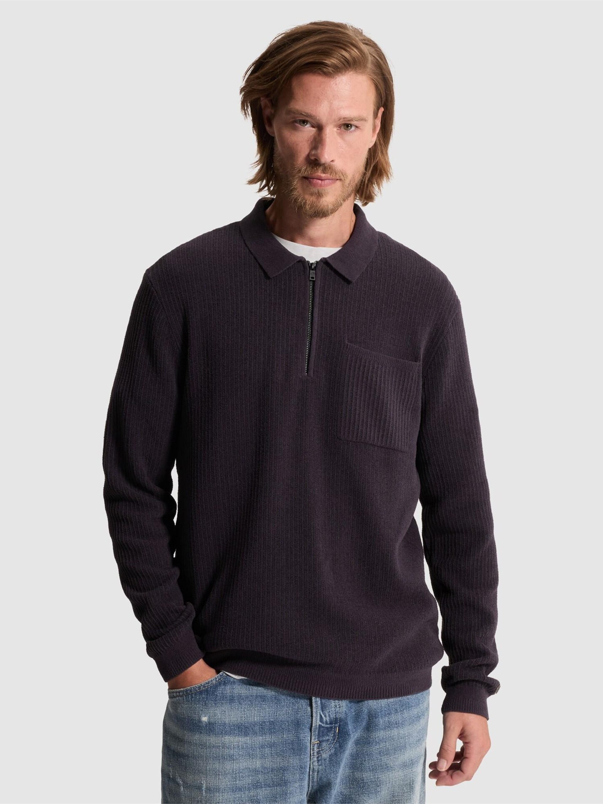 Cast Iron Tröja 'Pullover with zip polo collar and chest pocket' herr