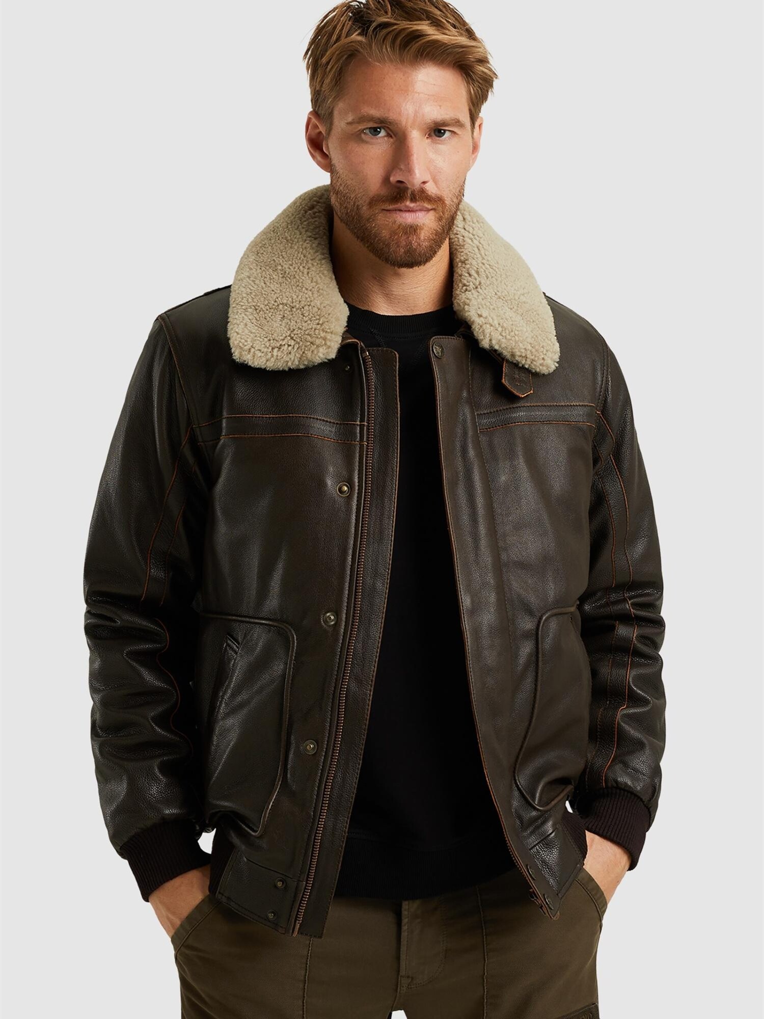 PME Legend Giacca di mezza stagione 'Iconic Hudson leather jacket' marrone scuro