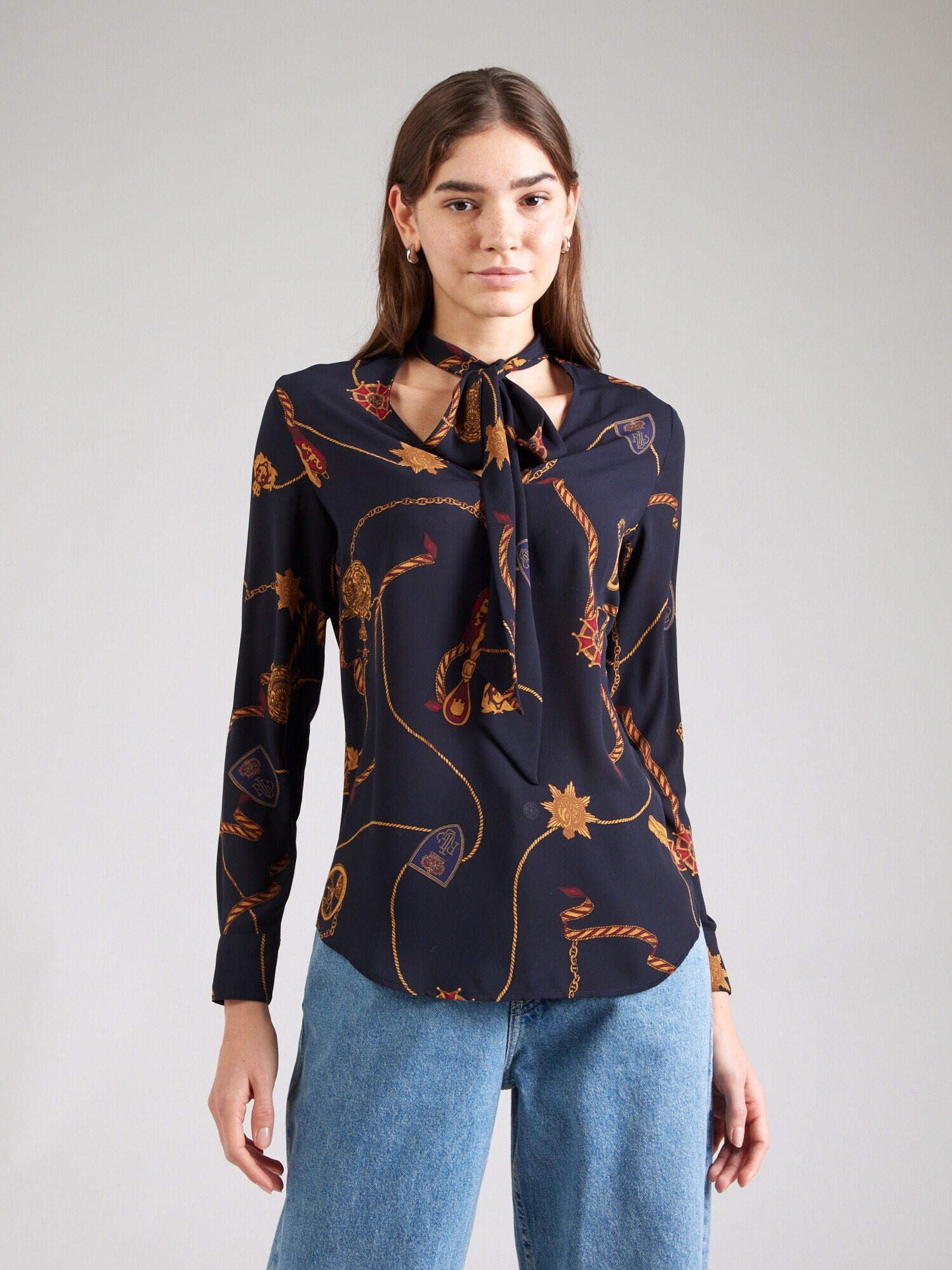 Lauren Ralph Lauren Blúz 'YILVRAY'  tengerészkék / barna / aranysárga / burgundi vörös termék 2. képe