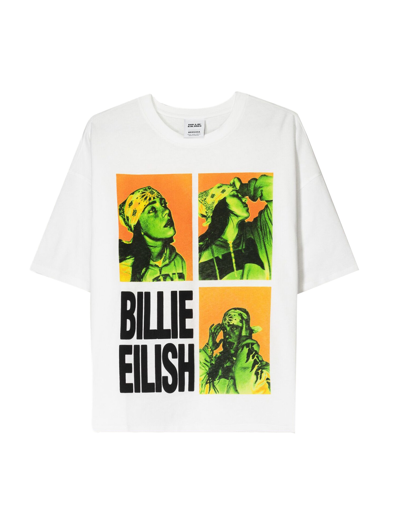 Bershka Tricou BILLIE EILISH  verde deschis / portocaliu / negru / alb murdar