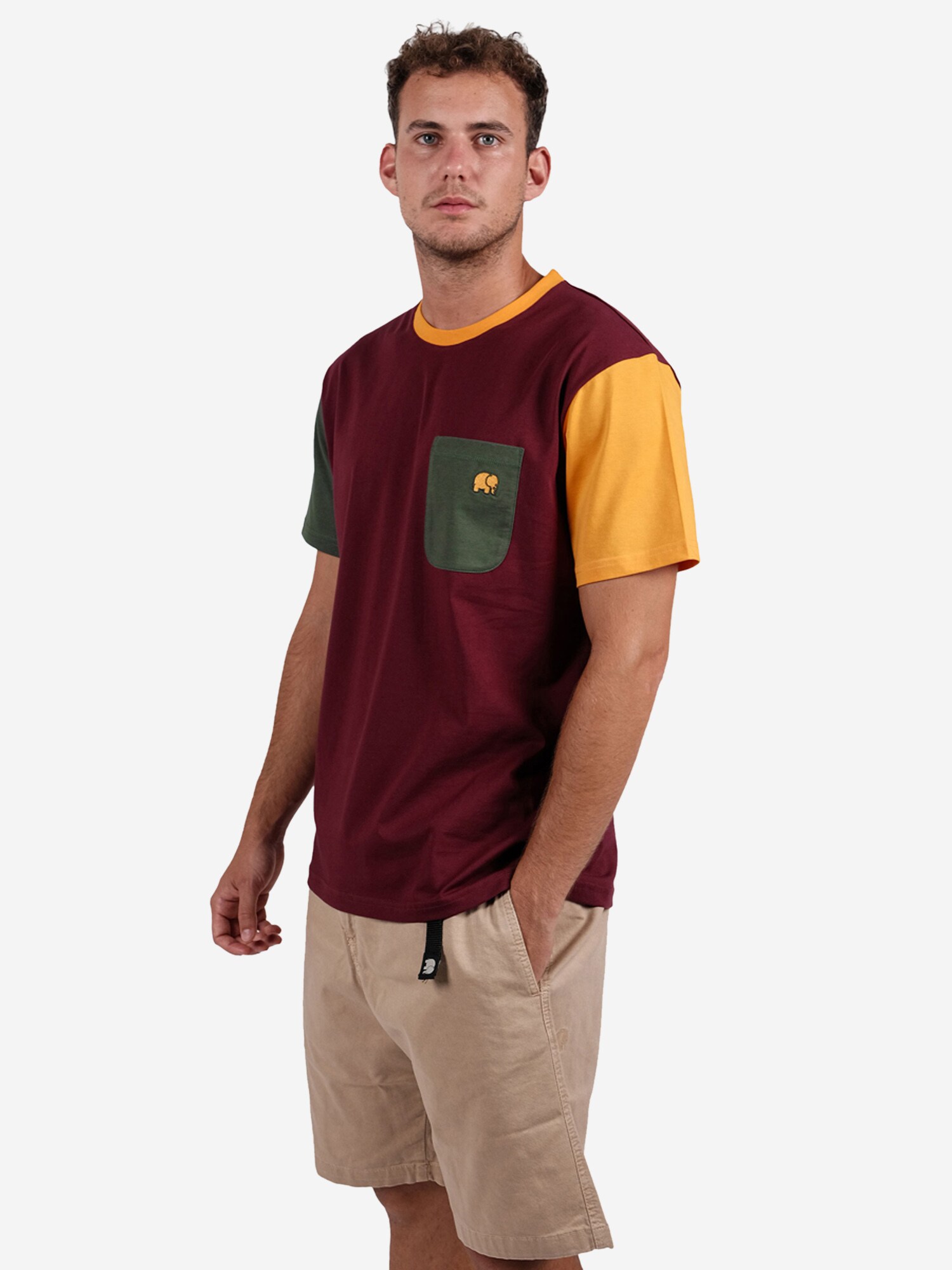 Trendsplant Póló ' ORGANIC POCKET COLOR BLOCK '  sötétvörös termék 2. képe
