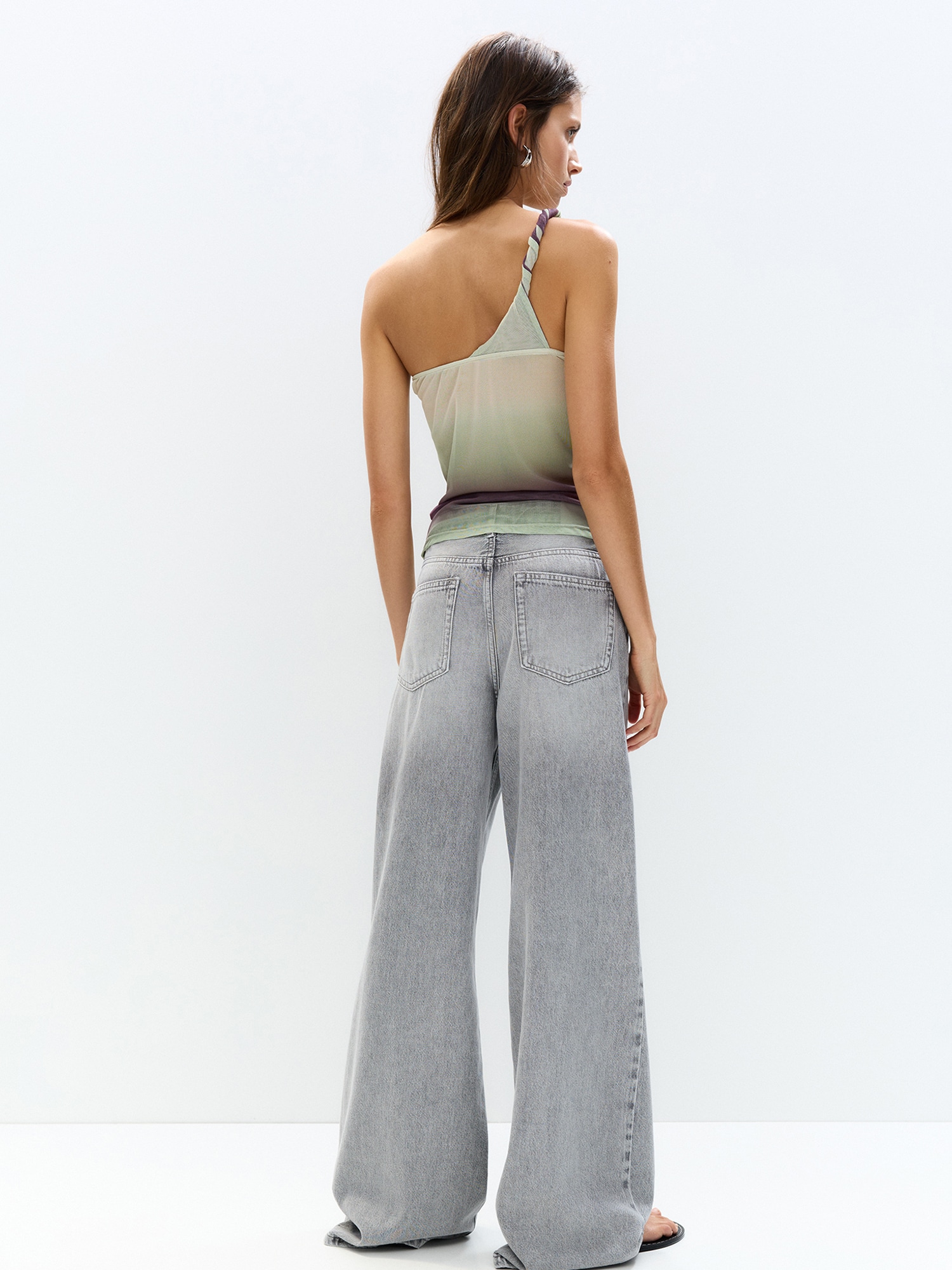 Pull&Bear Top pastelovo zelená / fialová / šedobiela (obrázok 3)