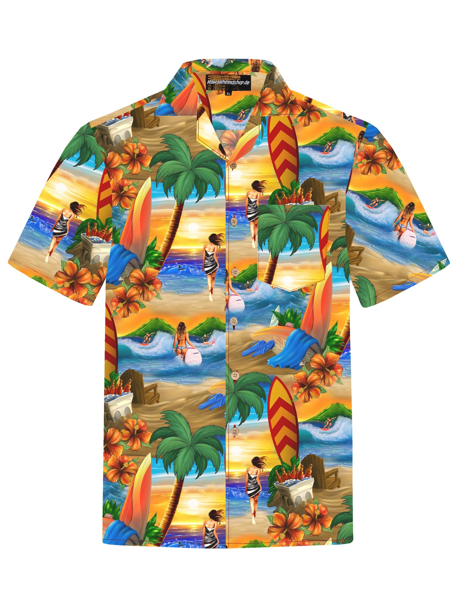 Hawaiihemdshop.de Camisa 'Hawaiihemd Surfer's Paradise'  naranja