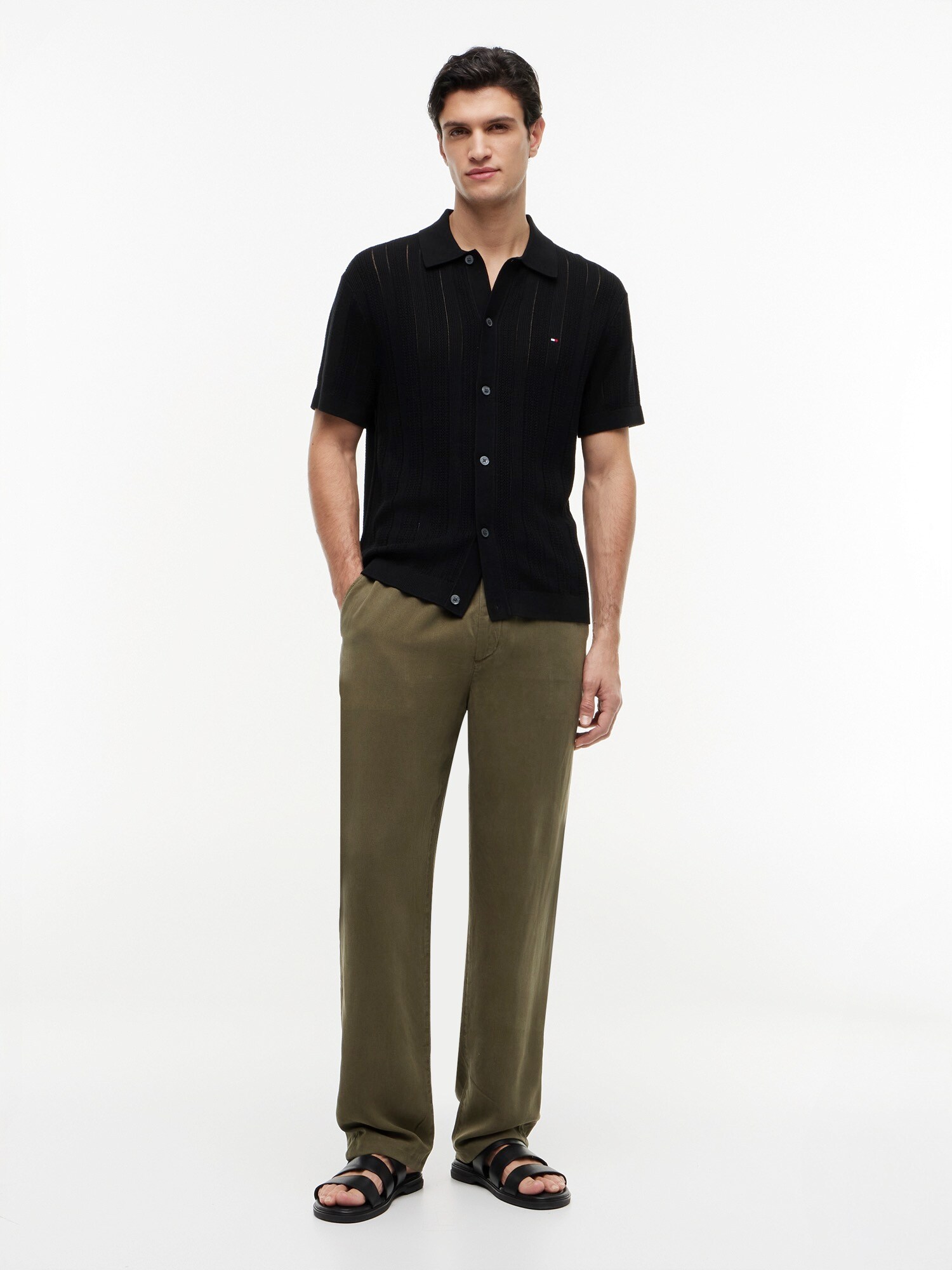 TOMMY HILFIGER Cárdigan 'Relaxed Pointelle Short Sleeve With'  negro – imagen 4