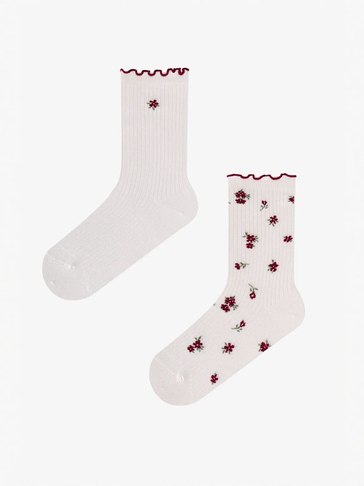 Penti Čarape 'PENTI Geraffelte geblümte Crew-Socken mit Blumenmuster, Paar' oker